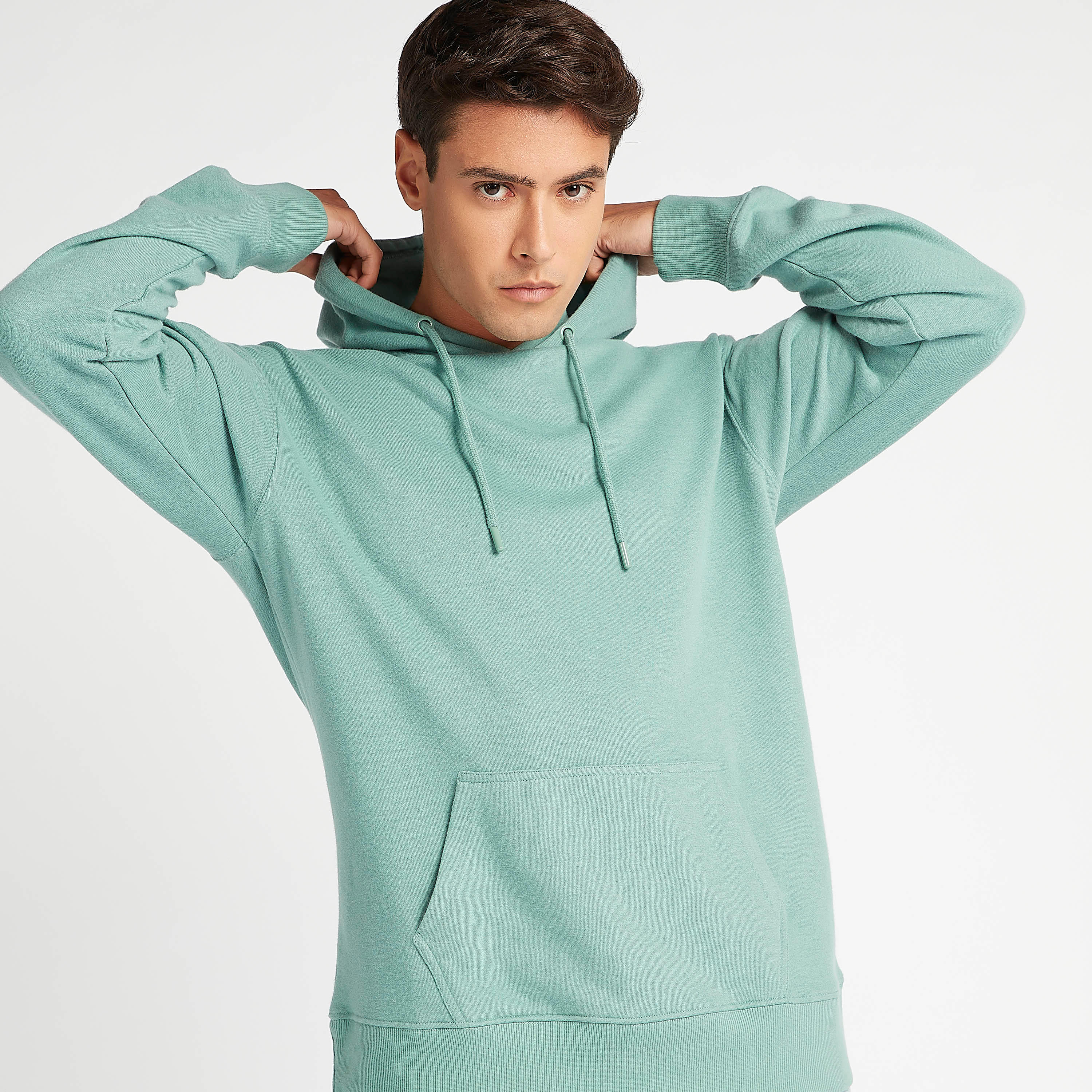 Sustainable Solid Hoodie with Long Sleeves and Kangaroo Pockets-men-winterwear-hoodiesandsweatshirts-image-3