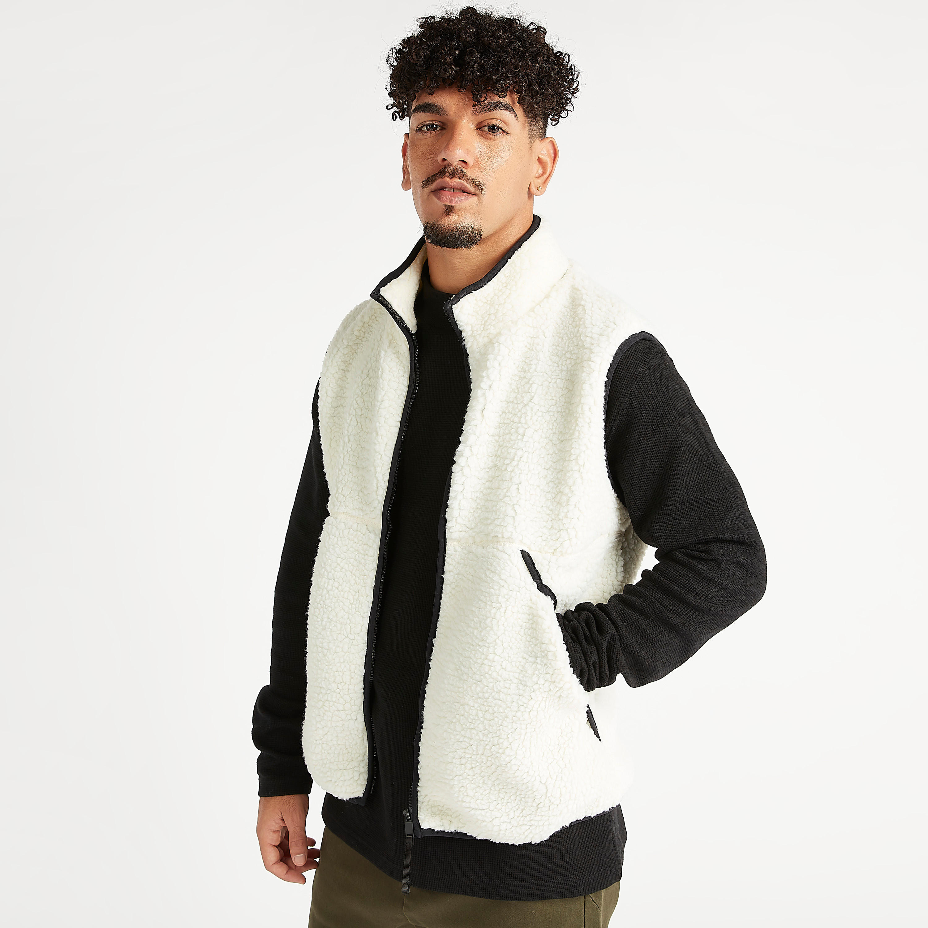 جاكيت فرو إصطناعي بارز الملمس دون أكمام مع جيوب وسحّاب إغلاق-men-clothing-jacketsandblazers-jackets-image-1