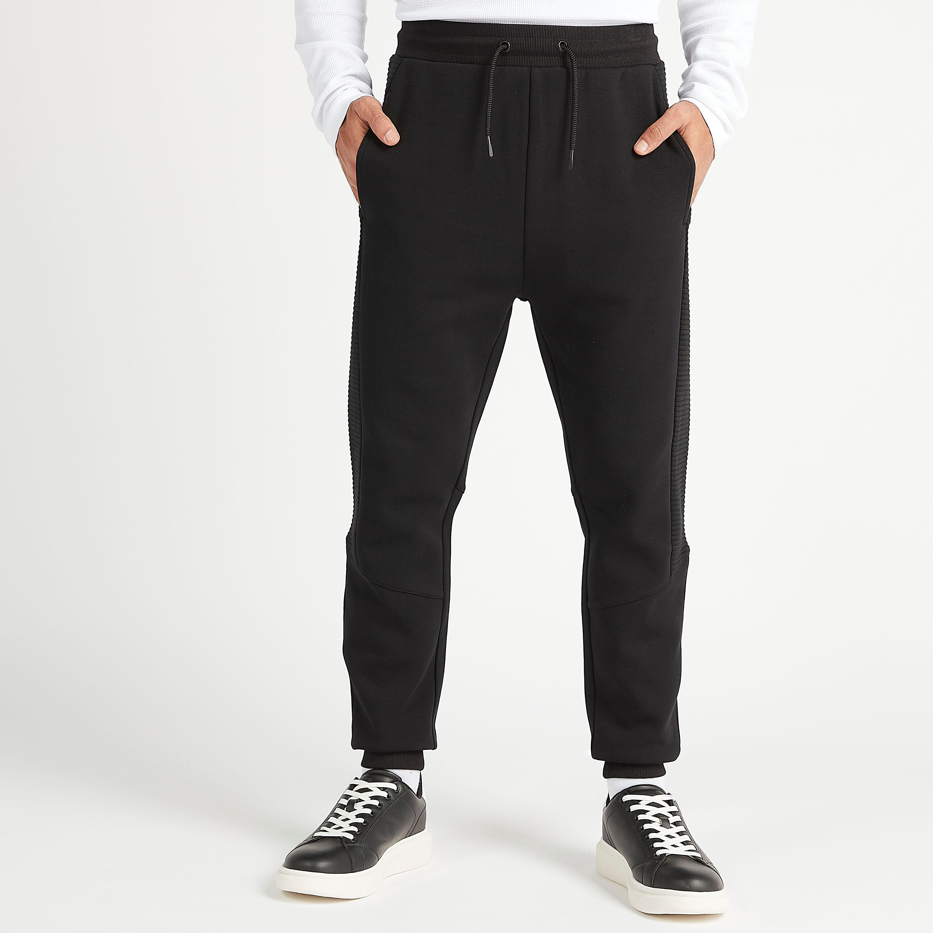 Sustainable Textured Mid-Rise Joggers with Elasticated Waistband-men-clothing-bottoms-joggers-image-1