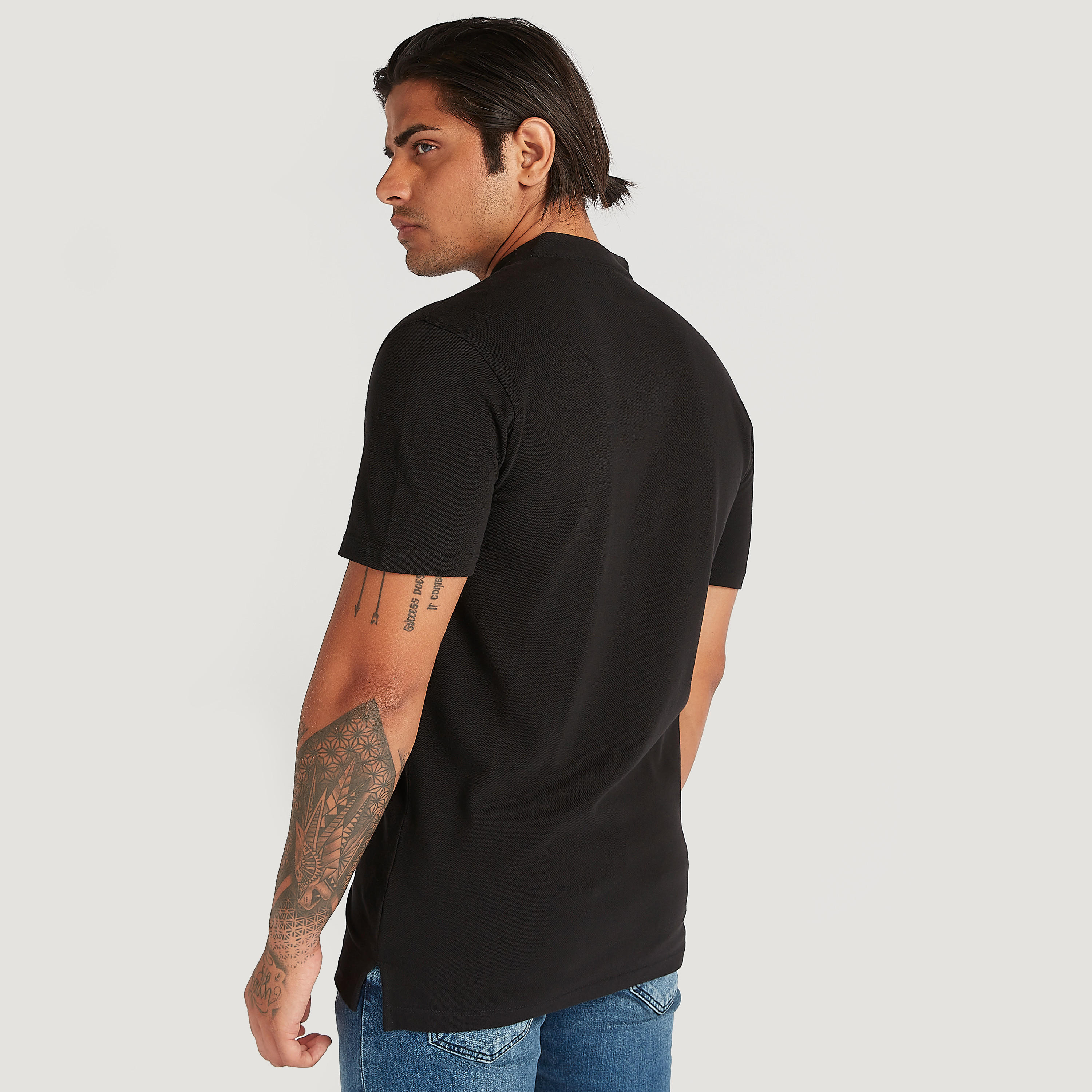 Printed Shirt with Mandarin Collar and Short Sleeves-men-clothing-shirts-image-4