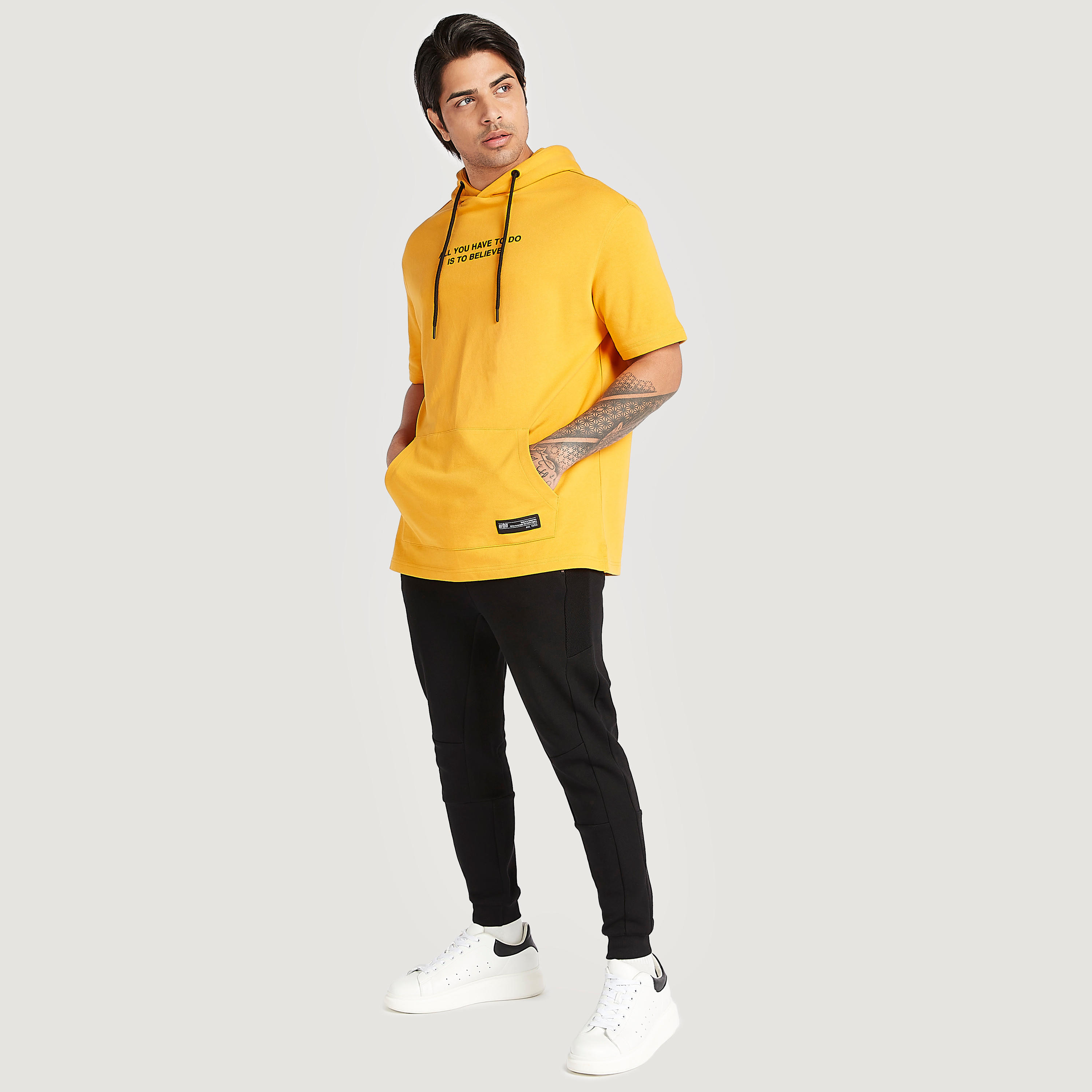 Printed Hooded T-shirt with Short Sleeves and Pocket-men-winterwear-hoodiesandsweatshirts-image-2