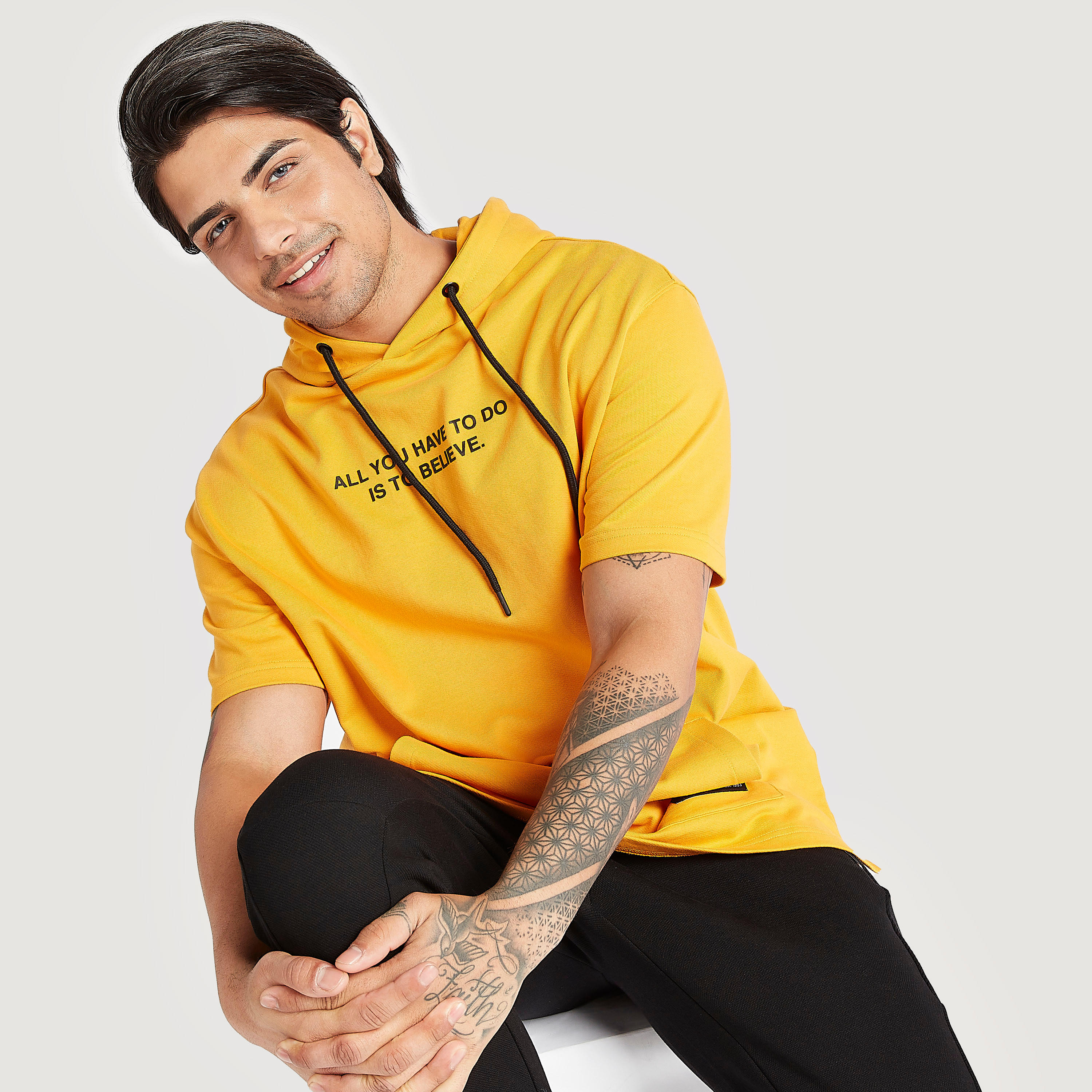 Printed Hooded T-shirt with Short Sleeves and Pocket-men-winterwear-hoodiesandsweatshirts-image-5