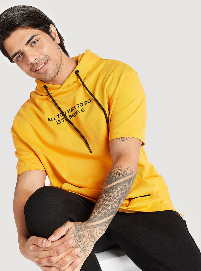 Printed Hooded T-shirt with Short Sleeves and Pocket-men-winterwear-hoodiesandsweatshirts-image-5