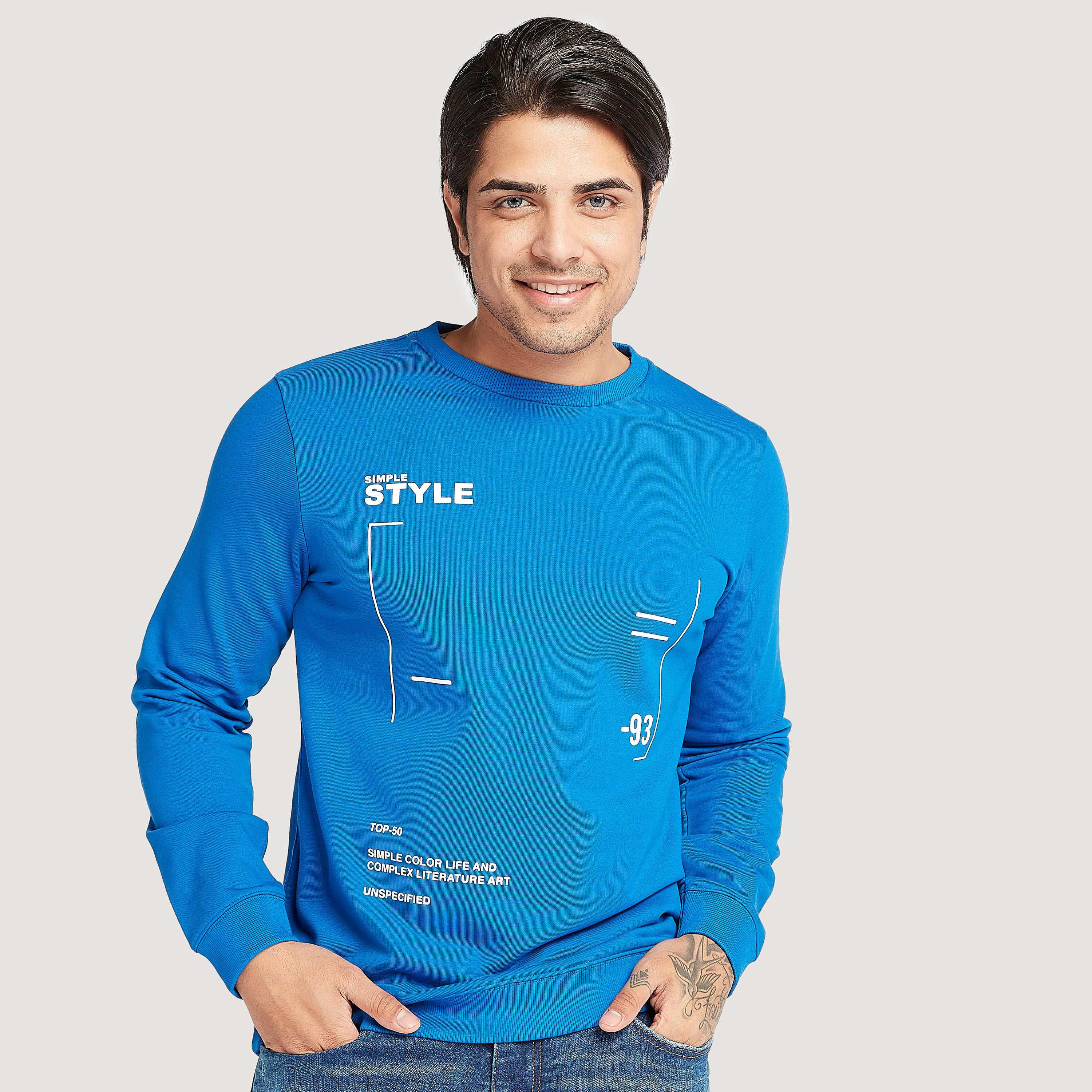 Printed Crew Neck Sweatshirt with Long Sleeves-men-winterwear-hoodiesandsweatshirts-image-1