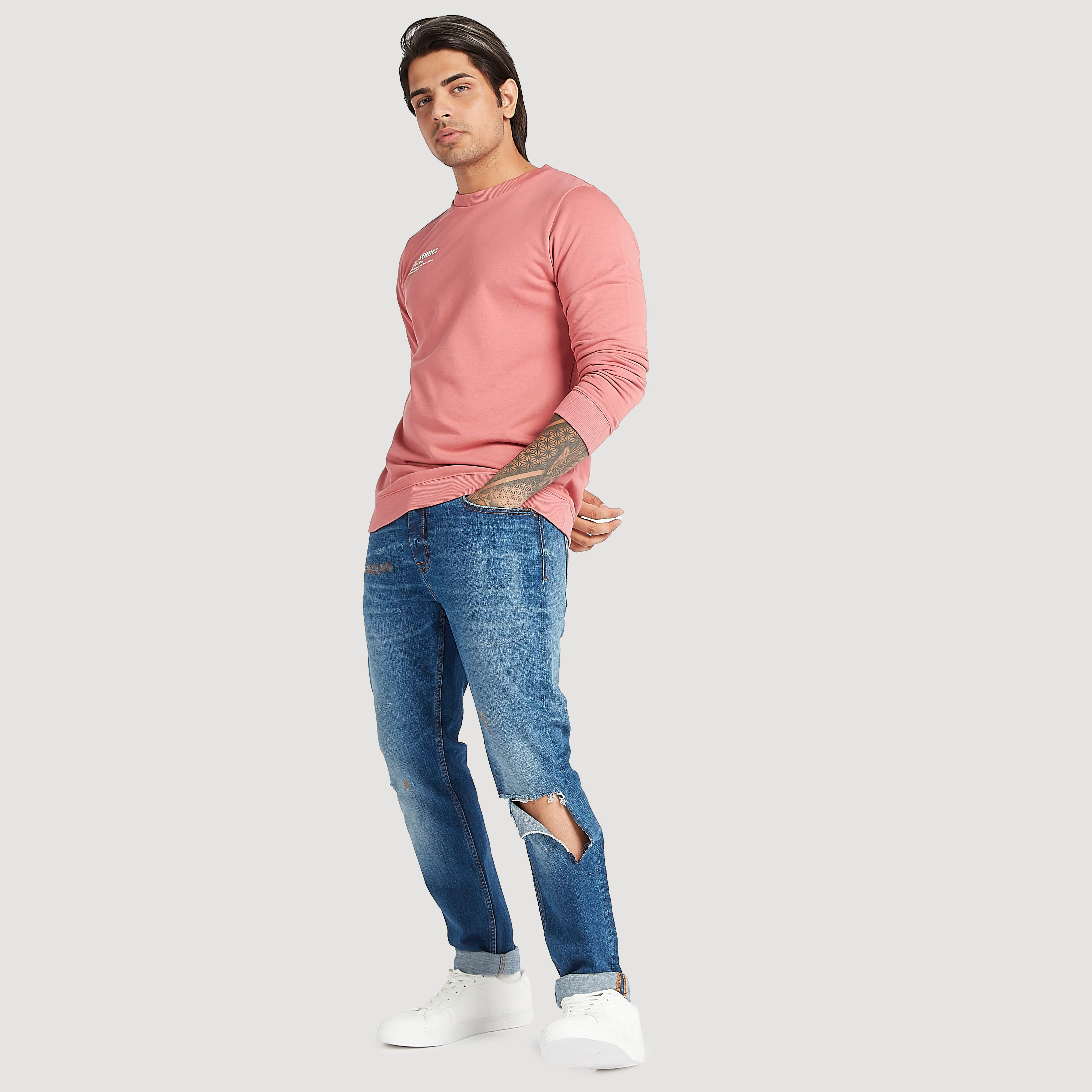 Printed Crew Neck Sweatshirt with Long Sleeves-men-winterwear-hoodiesandsweatshirts-image-2