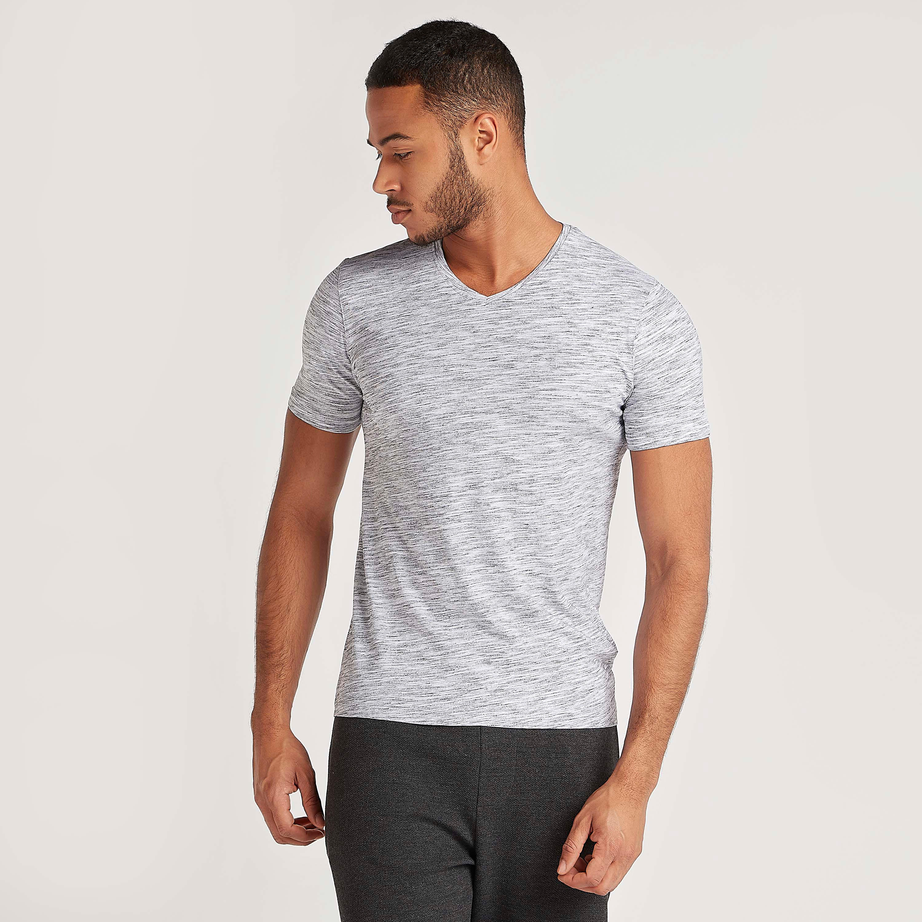 Textured T-shirt with V-neck and Short Sleeves-men-clothing-tshirtsandpolos-tshirts-image-1