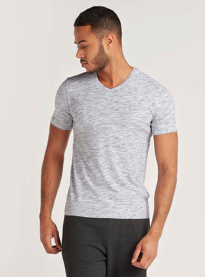 Textured T-shirt with V-neck and Short Sleeves-men-clothing-tshirtsandpolos-tshirts-image-1