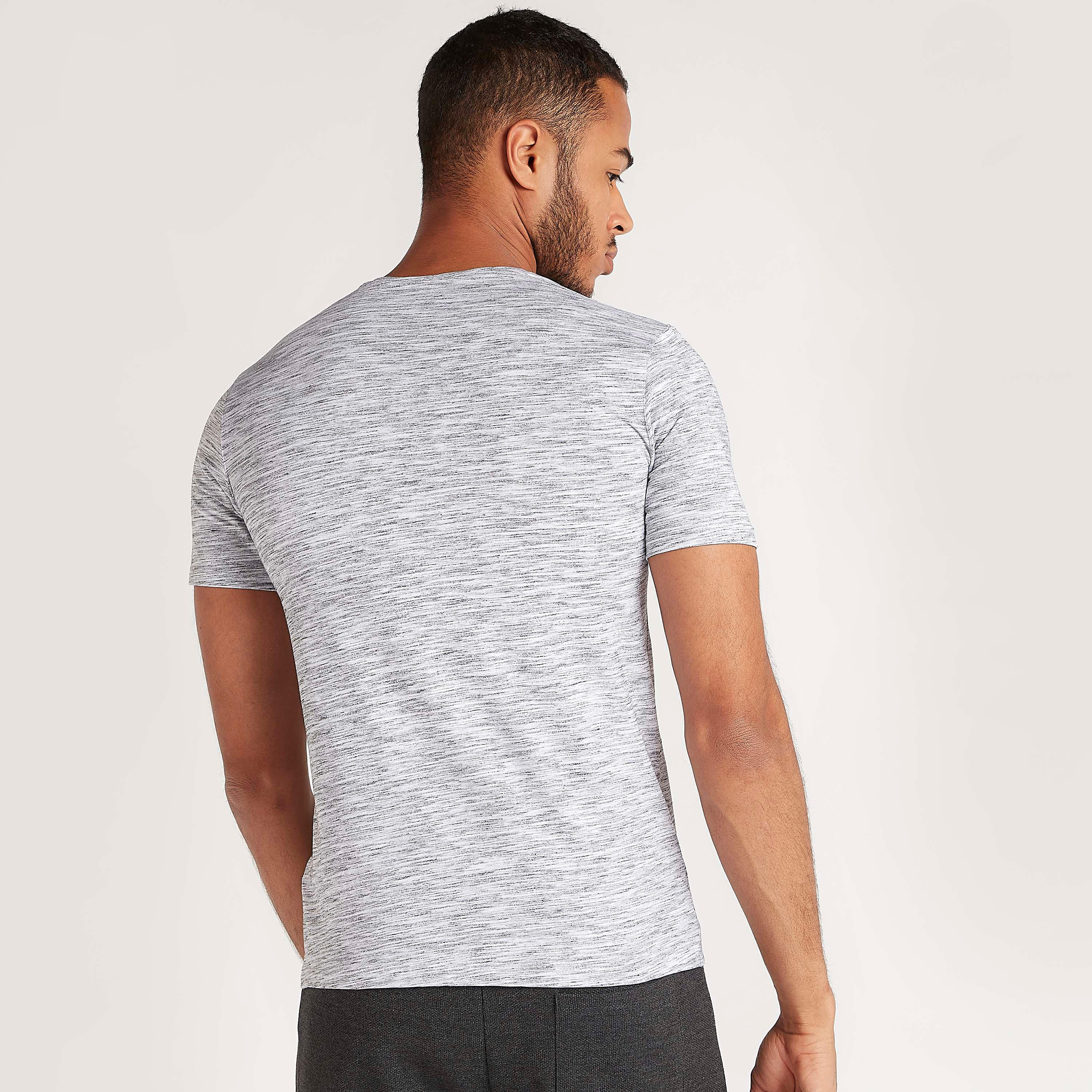 Textured T-shirt with V-neck and Short Sleeves-men-clothing-tshirtsandpolos-tshirts-image-4