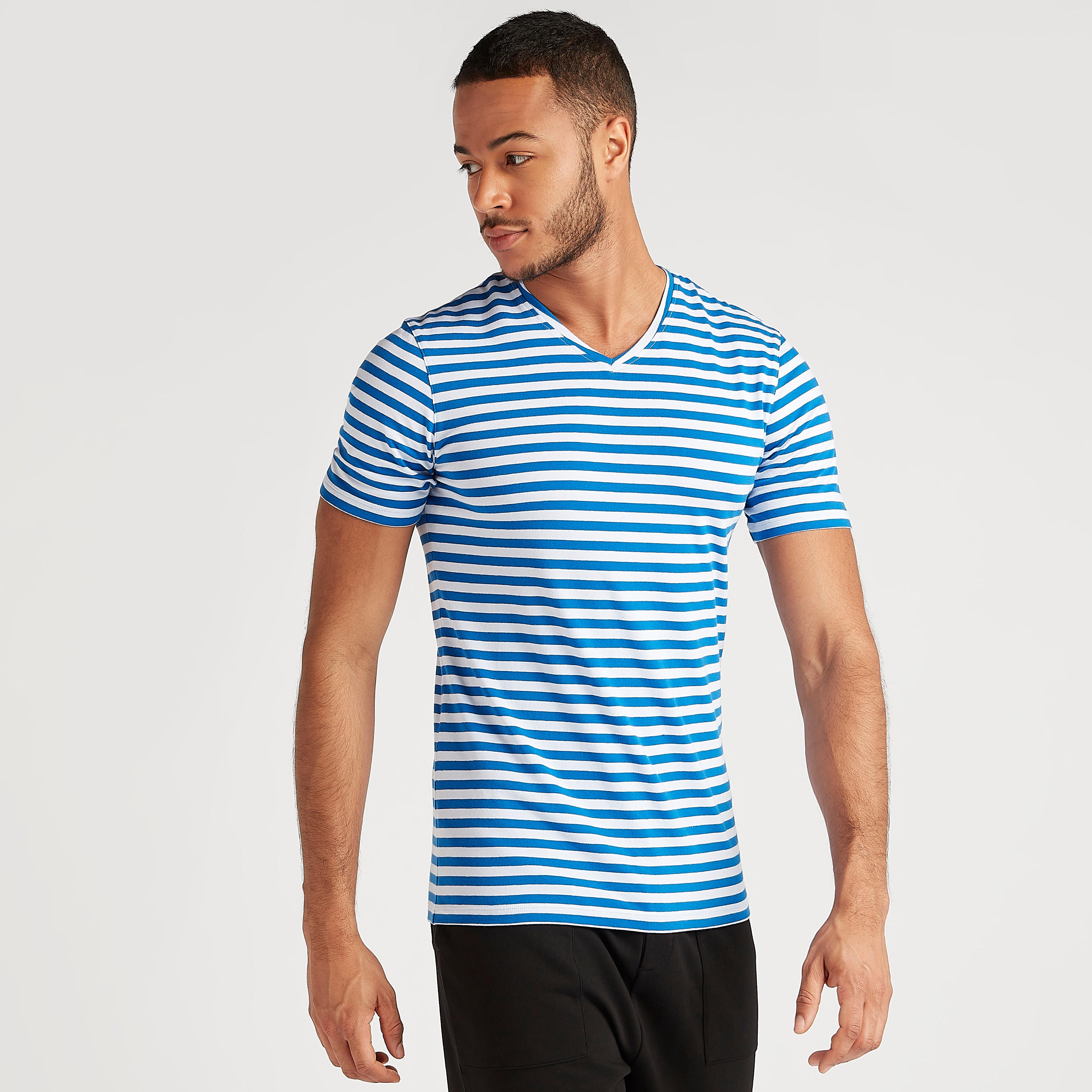 Striped V-neck T-shirt with Short Sleeves-men-clothing-tshirtsandpolos-tshirts-image-1