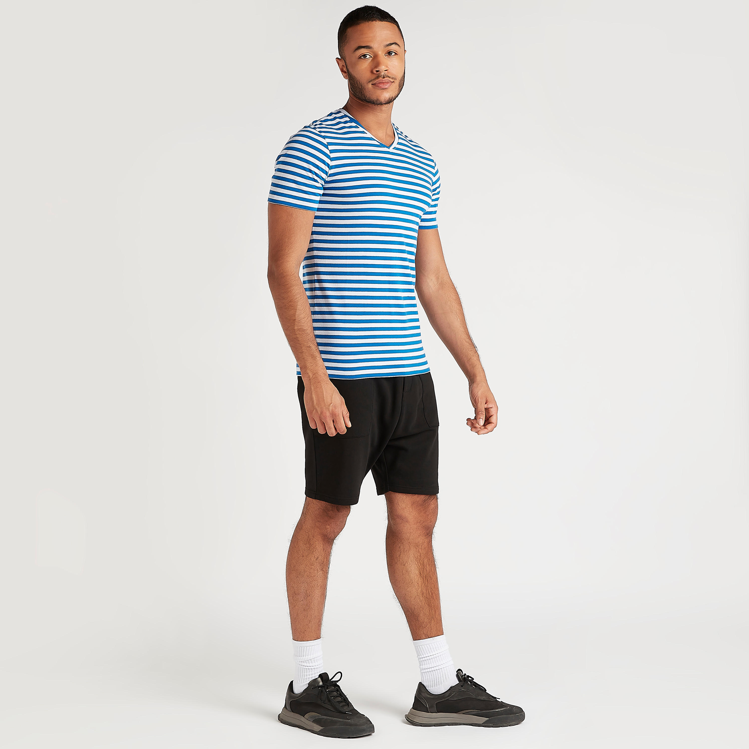 Striped V-neck T-shirt with Short Sleeves-men-clothing-tshirtsandpolos-tshirts-image-2