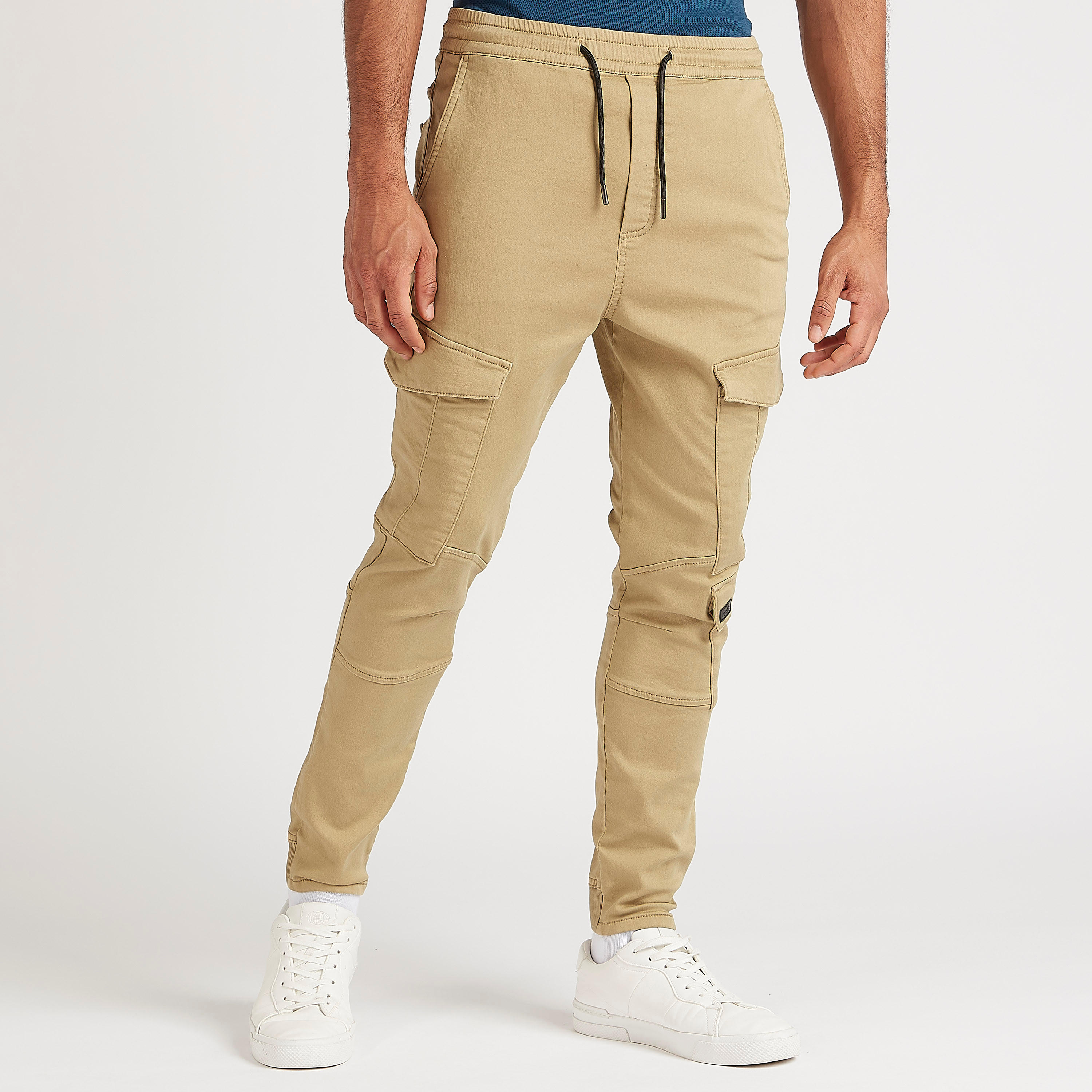 Solid Cargo Pants with Drawstring Closure-men-clothing-bottoms-joggers-image-1