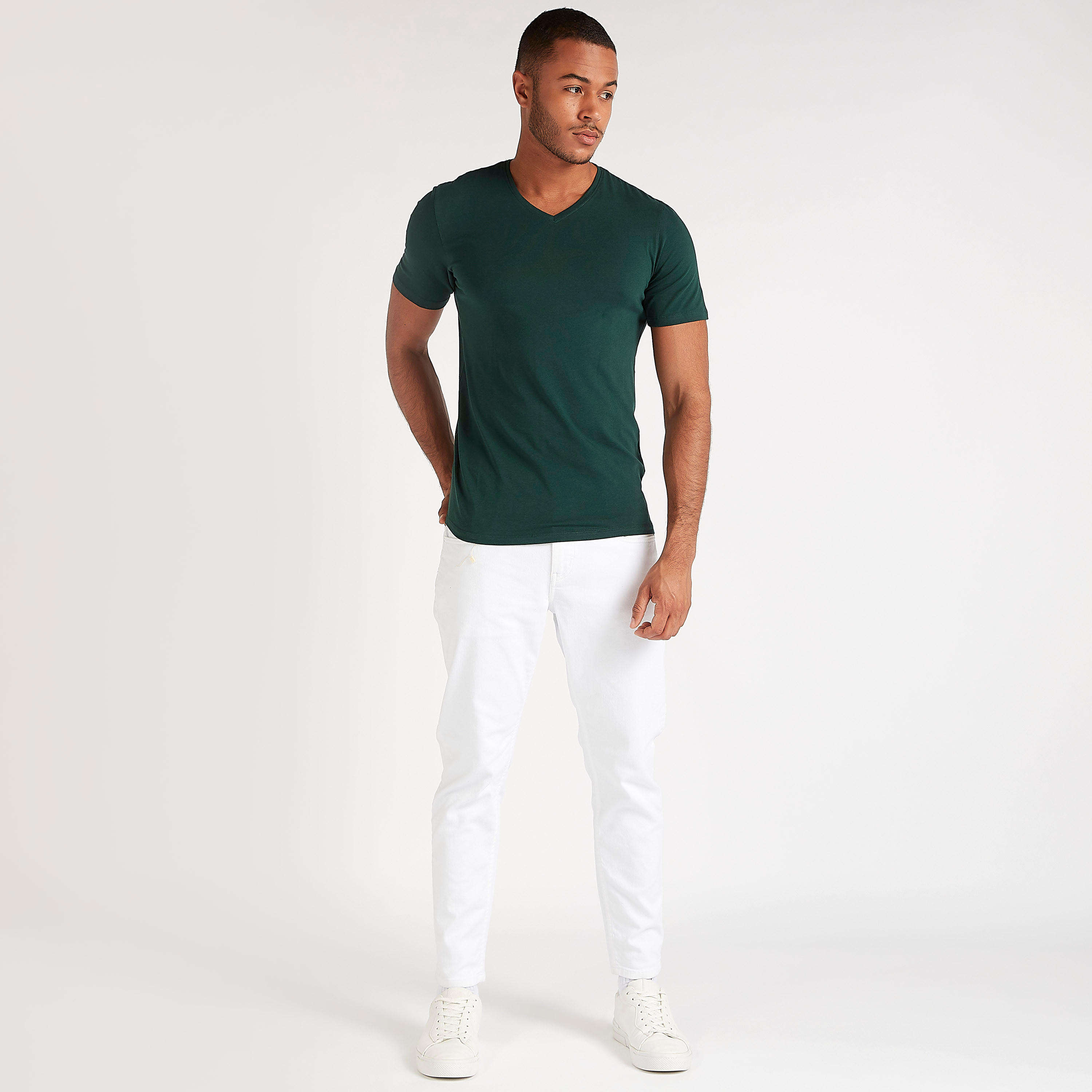 Solid V-neck T-shirt with Short Sleeves-men-clothing-tshirtsandpolos-tshirts-image-2