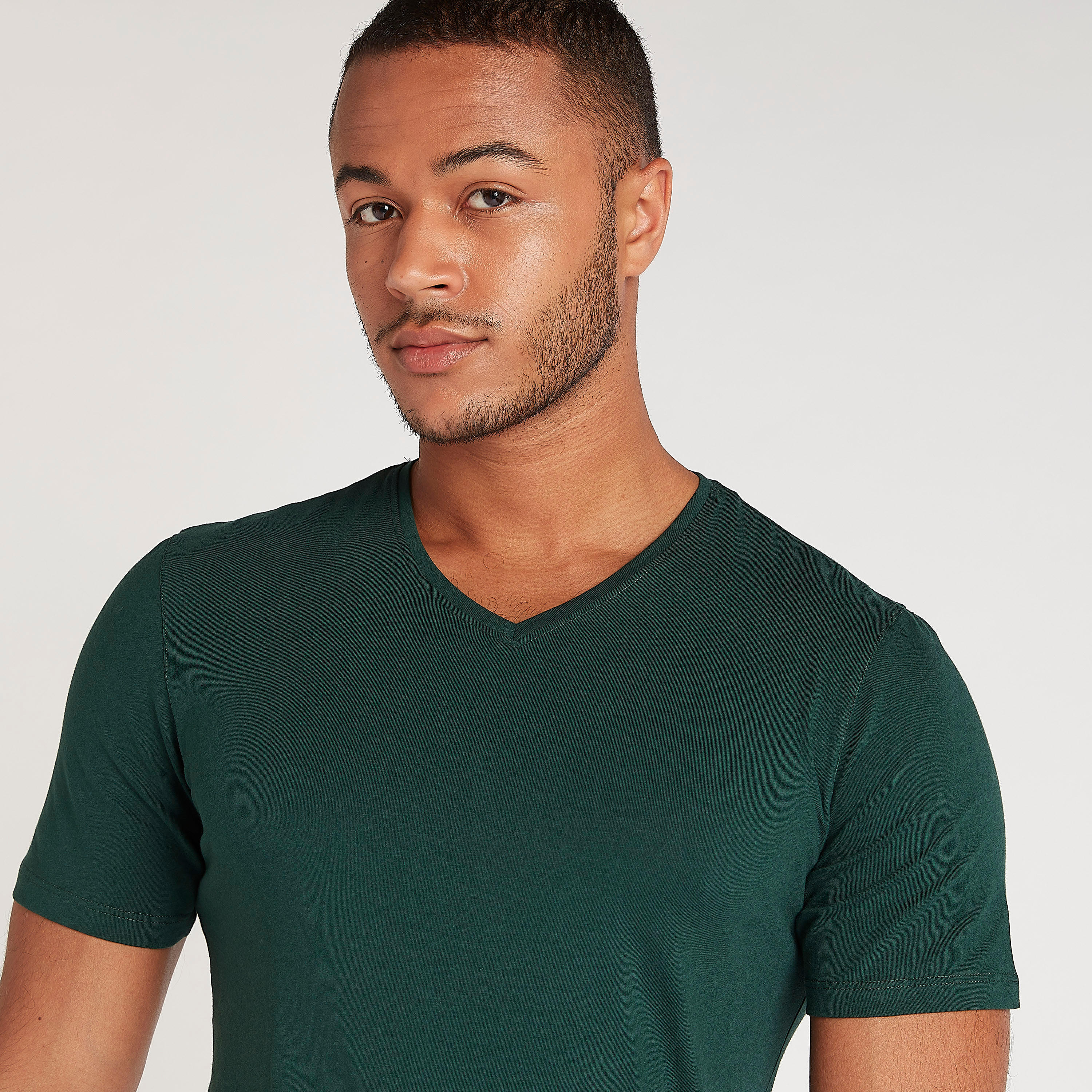 Solid V-neck T-shirt with Short Sleeves-men-clothing-tshirtsandpolos-tshirts-image-3