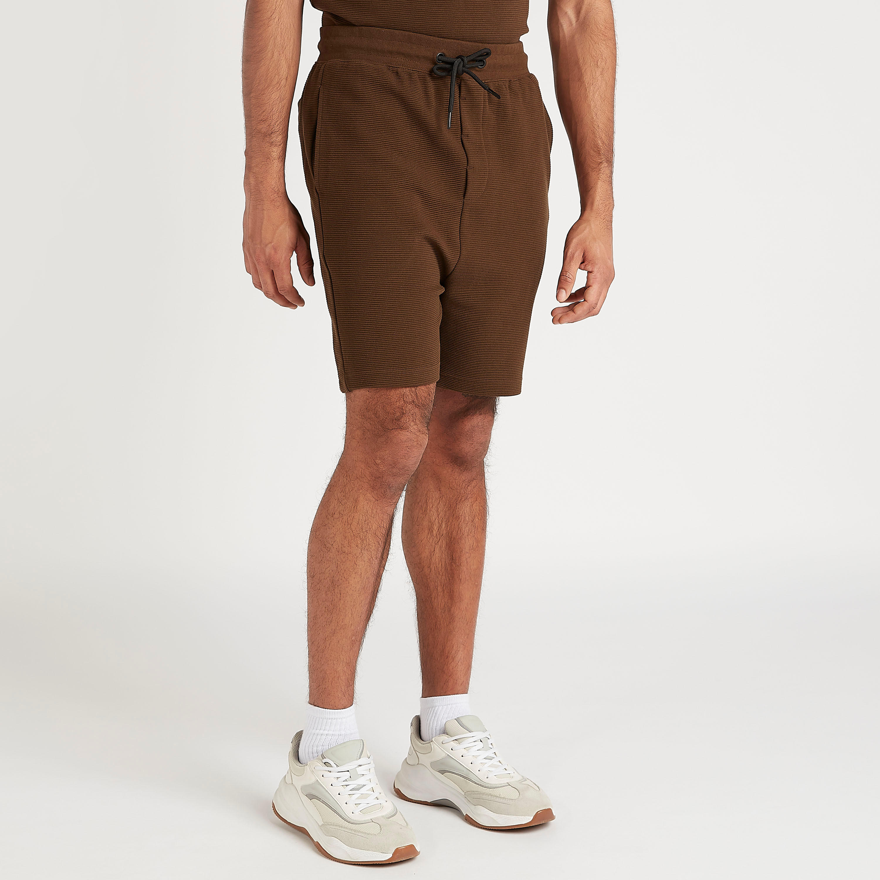 Textured Mid-Rise Shorts with Drawstring Closure-men-clothing-bottoms-shorts-image-1