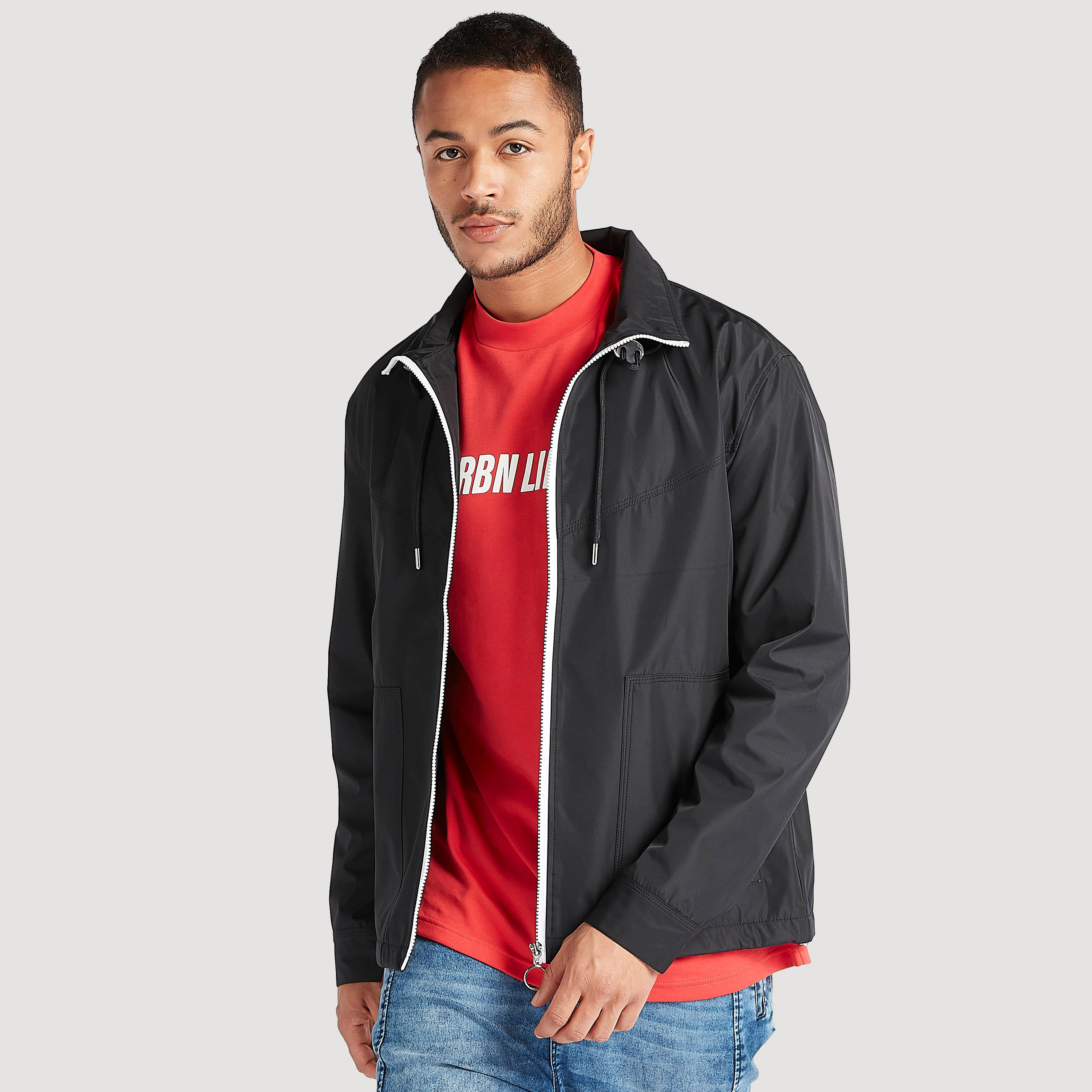 Solid Zip Through Lightweight Jacket with Long Sleeves and Pockets-men-clothing-jacketsandblazers-jackets-image-1