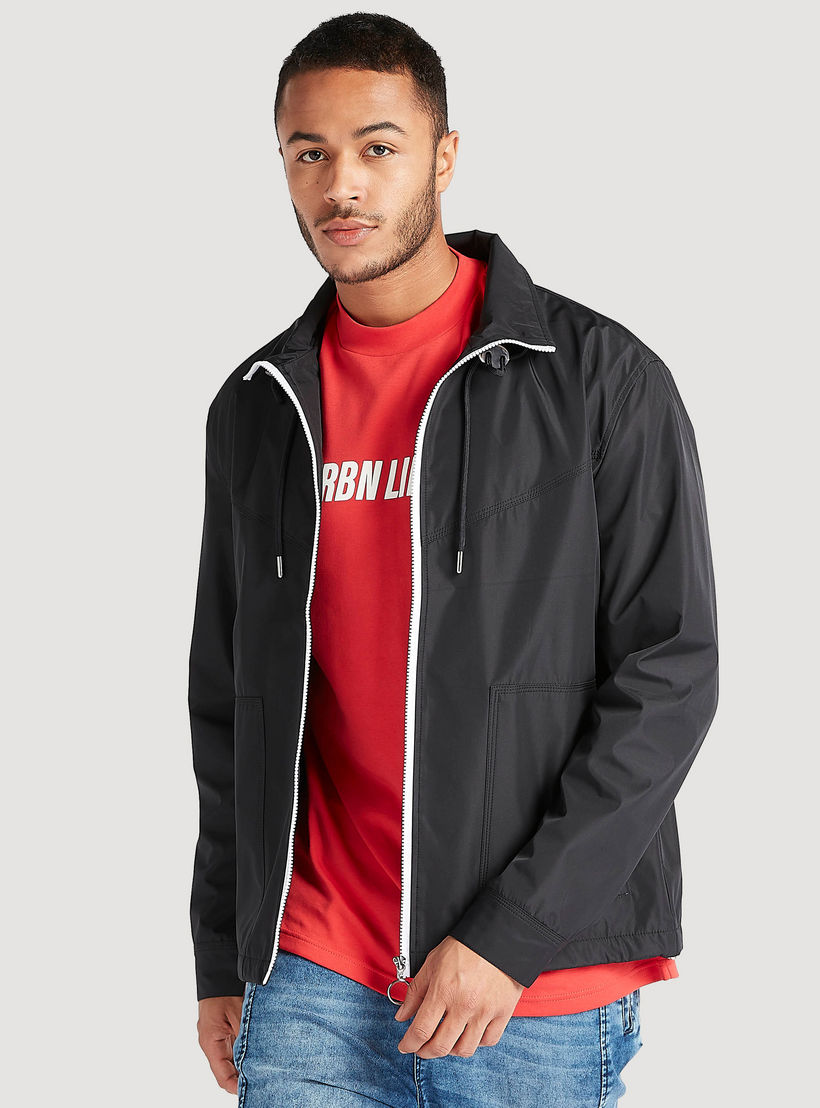 Solid Zip Through Lightweight Jacket with Long Sleeves and Pockets-men-clothing-jacketsandblazers-jackets-image-1