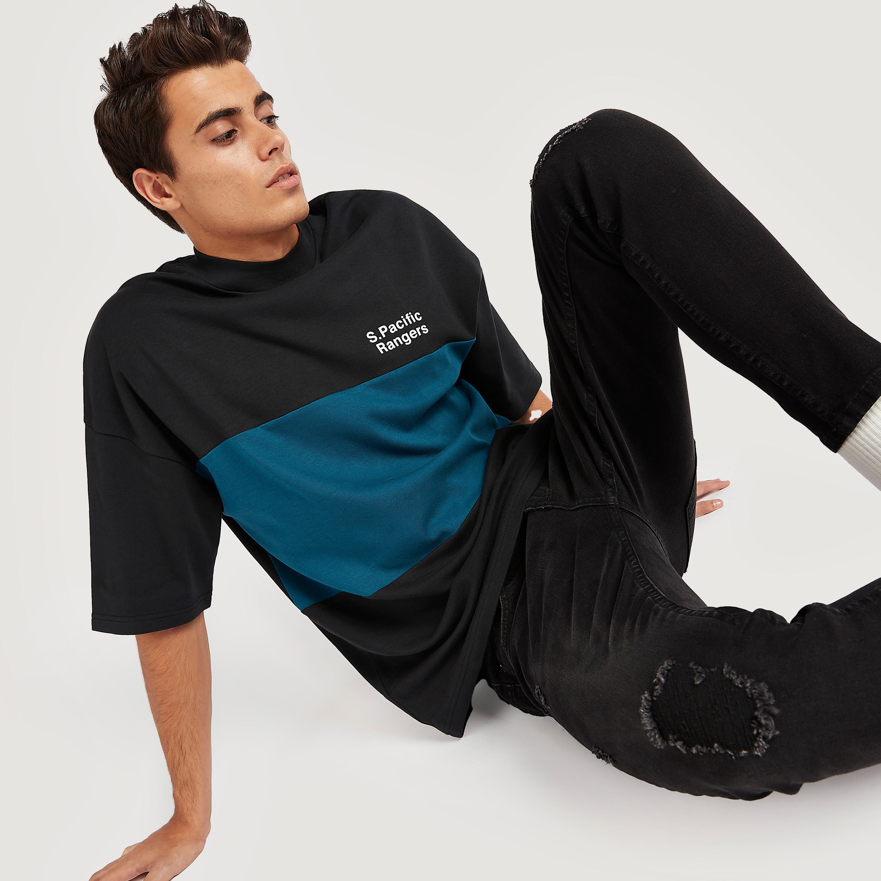 Printed T-shirt with High Neck and Short Sleeves-men-clothing-tshirtsandpolos-tshirts-image-5