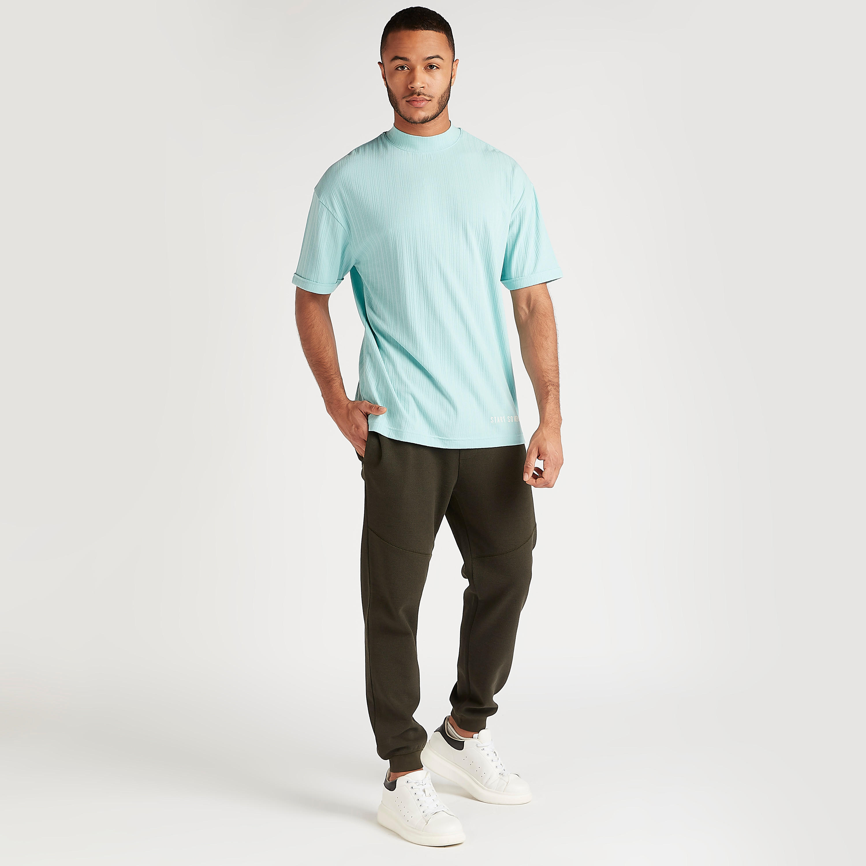 Textured Crew Neck T-shirt with Short Sleeves-men-clothing-tshirtsandpolos-tshirts-image-2