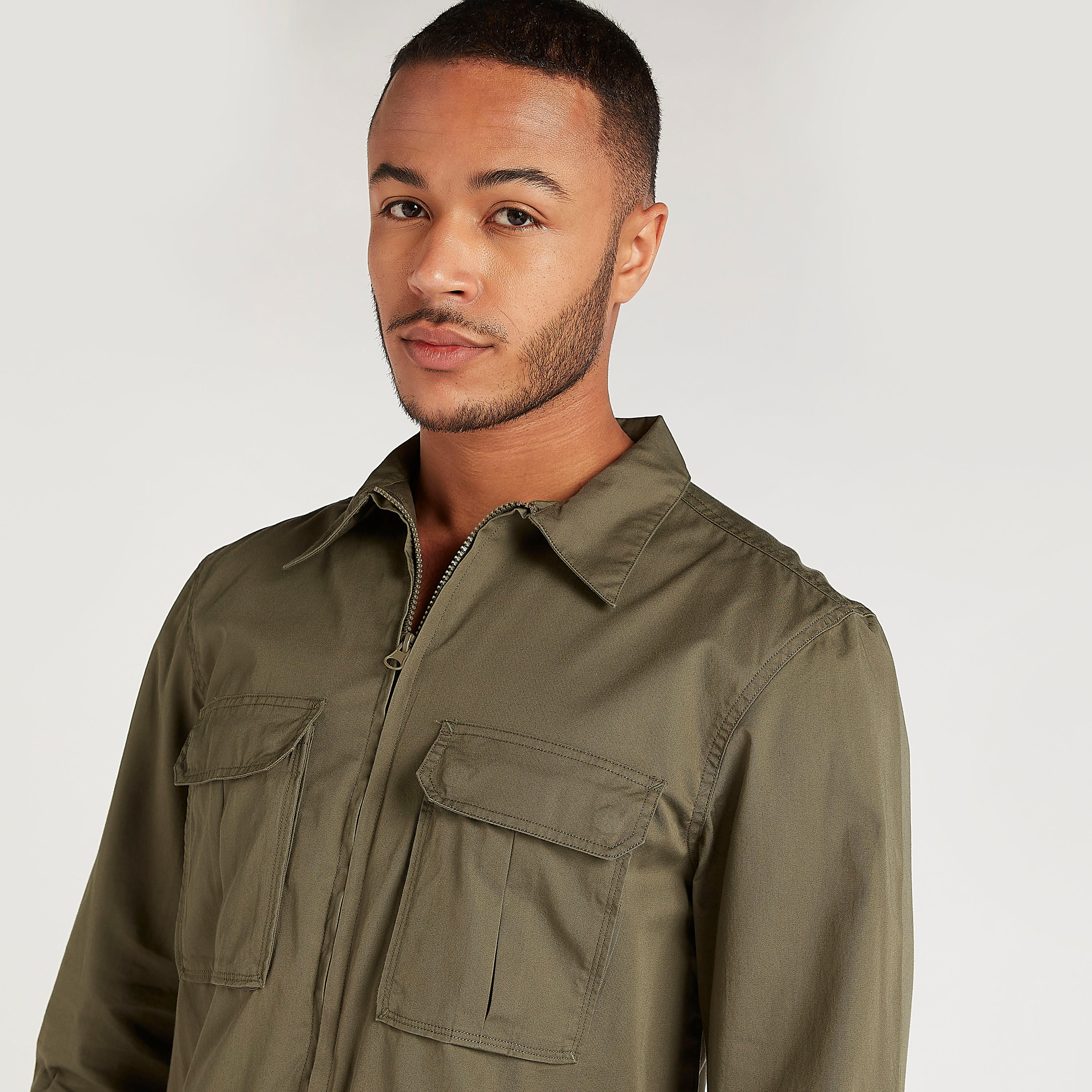 Solid Zip Through Shirt with Flap Pockets and Long Sleeves-men-clothing-shirts-image-3