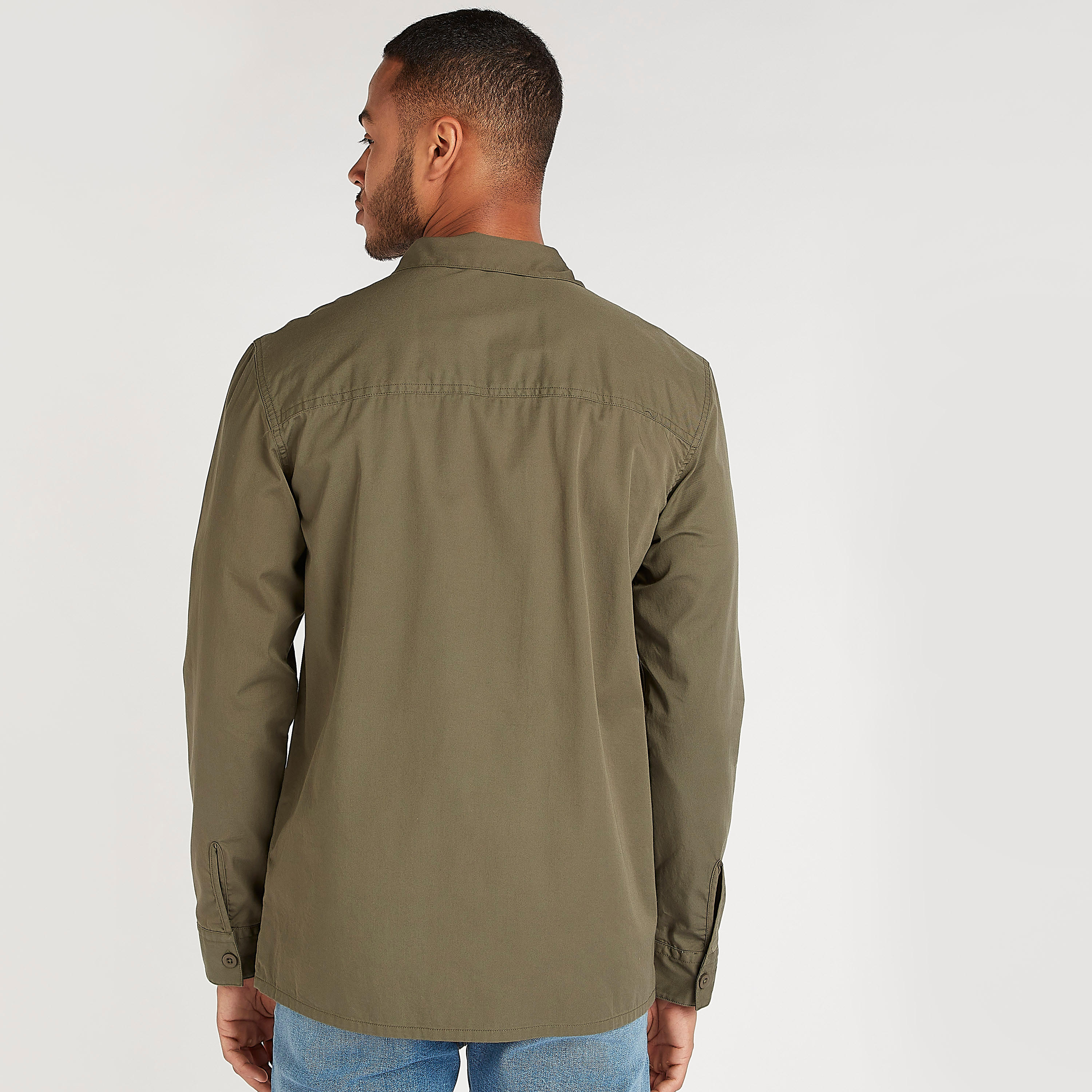 Solid Zip Through Shirt with Flap Pockets and Long Sleeves-men-clothing-shirts-image-4