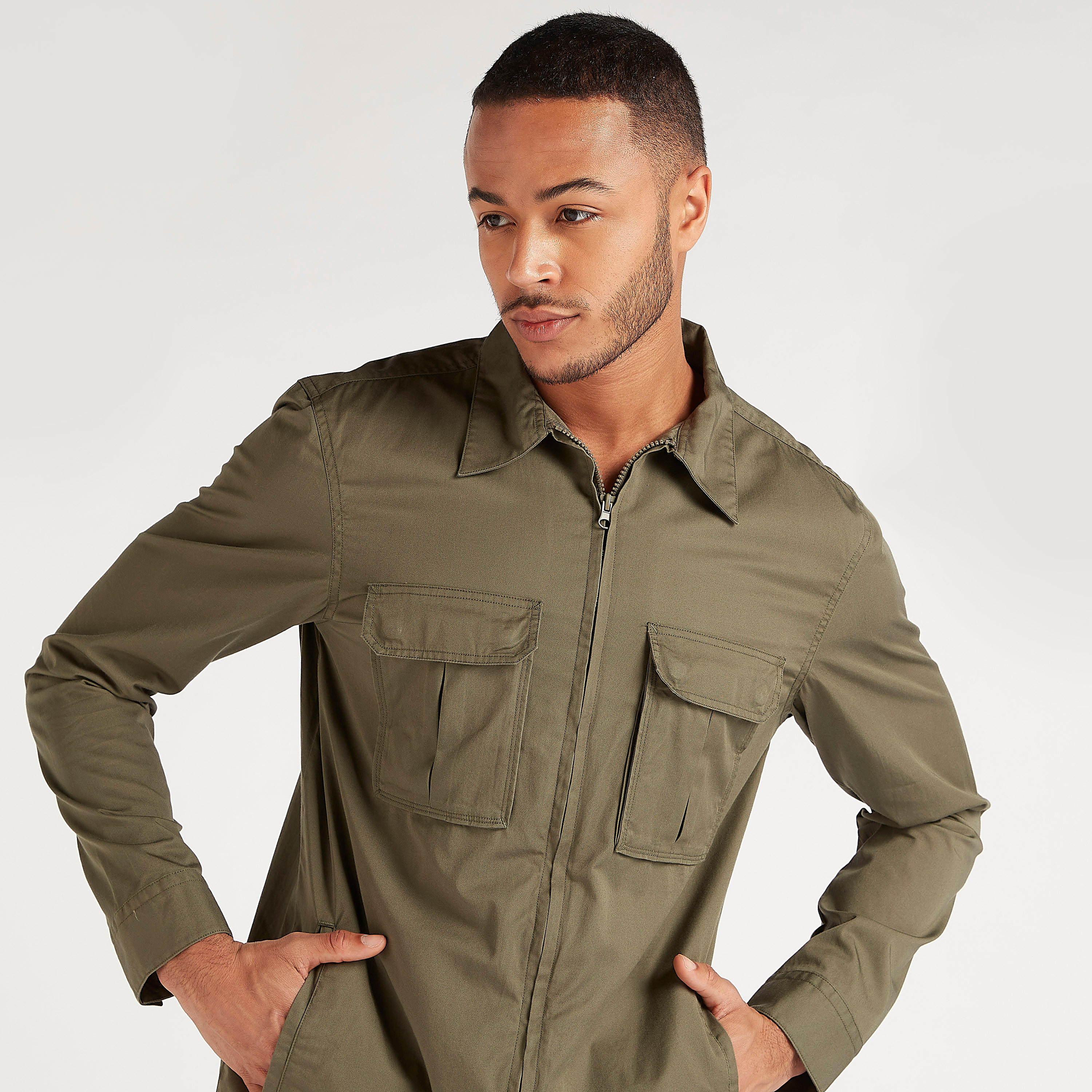 Solid Zip Through Shirt with Flap Pockets and Long Sleeves-men-clothing-shirts-image-5