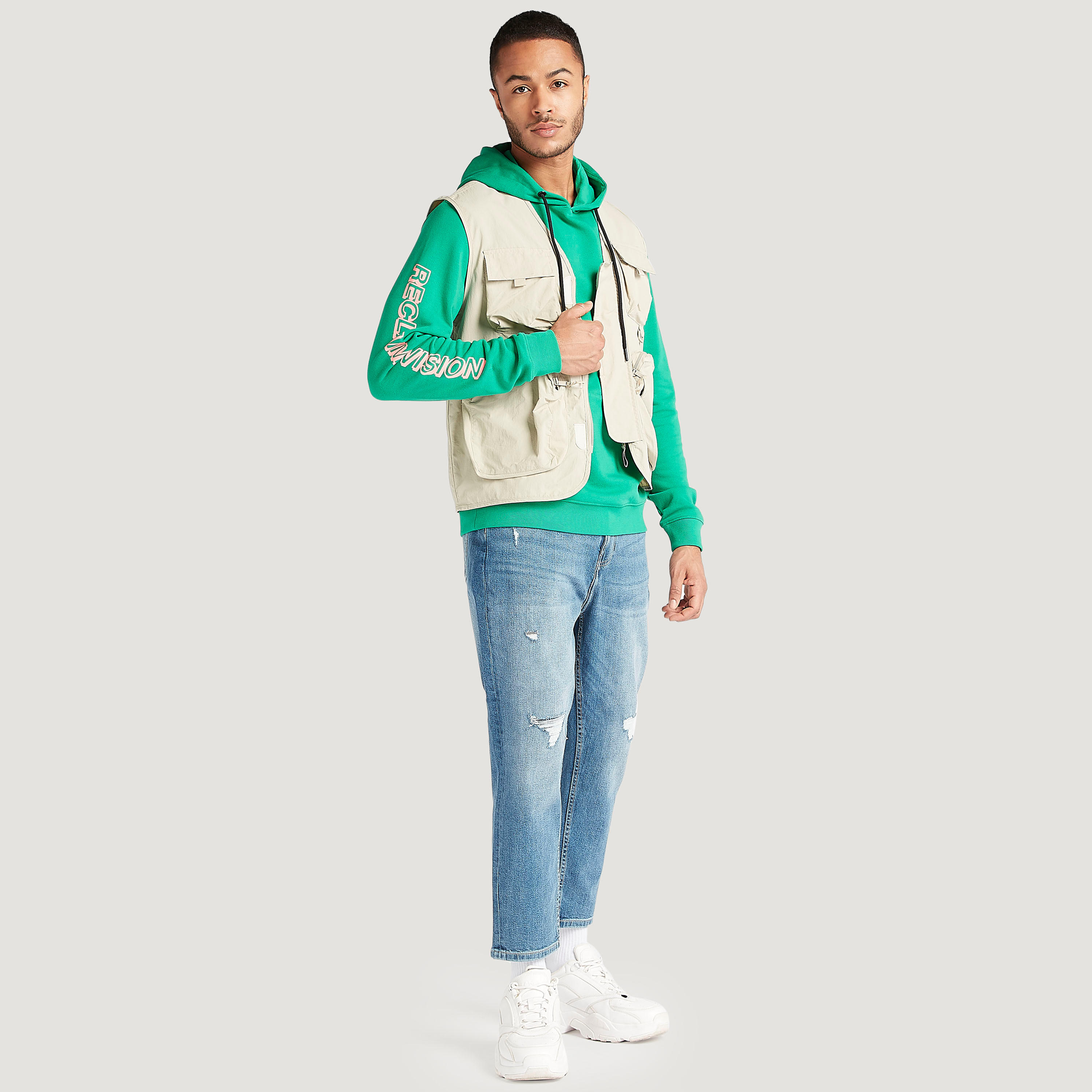 Solid Zip Through Gilet with Pockets and Mesh Panel-men-clothing-jacketsandblazers-jackets-image-2