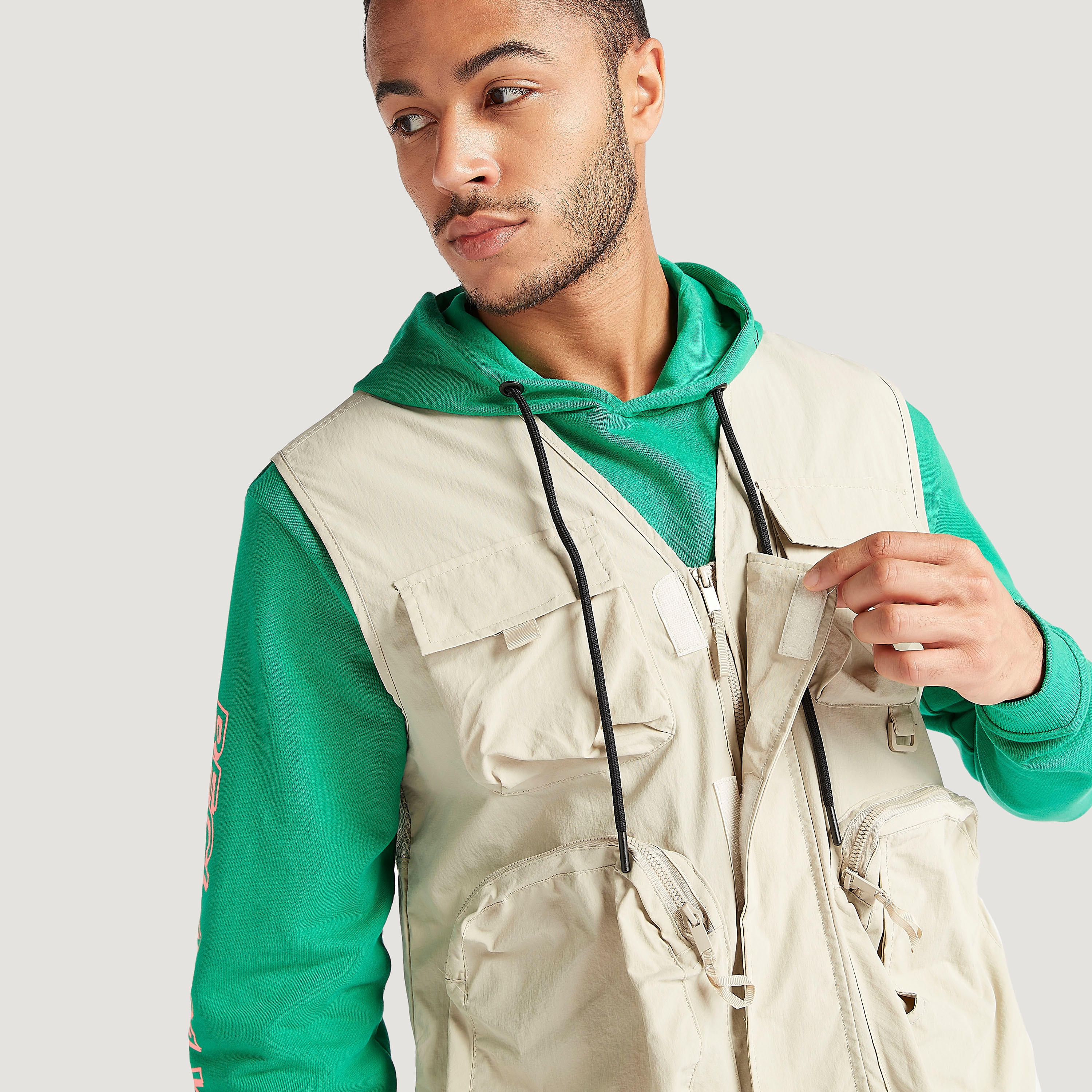 Solid Zip Through Gilet with Pockets and Mesh Panel-men-clothing-jacketsandblazers-jackets-image-3