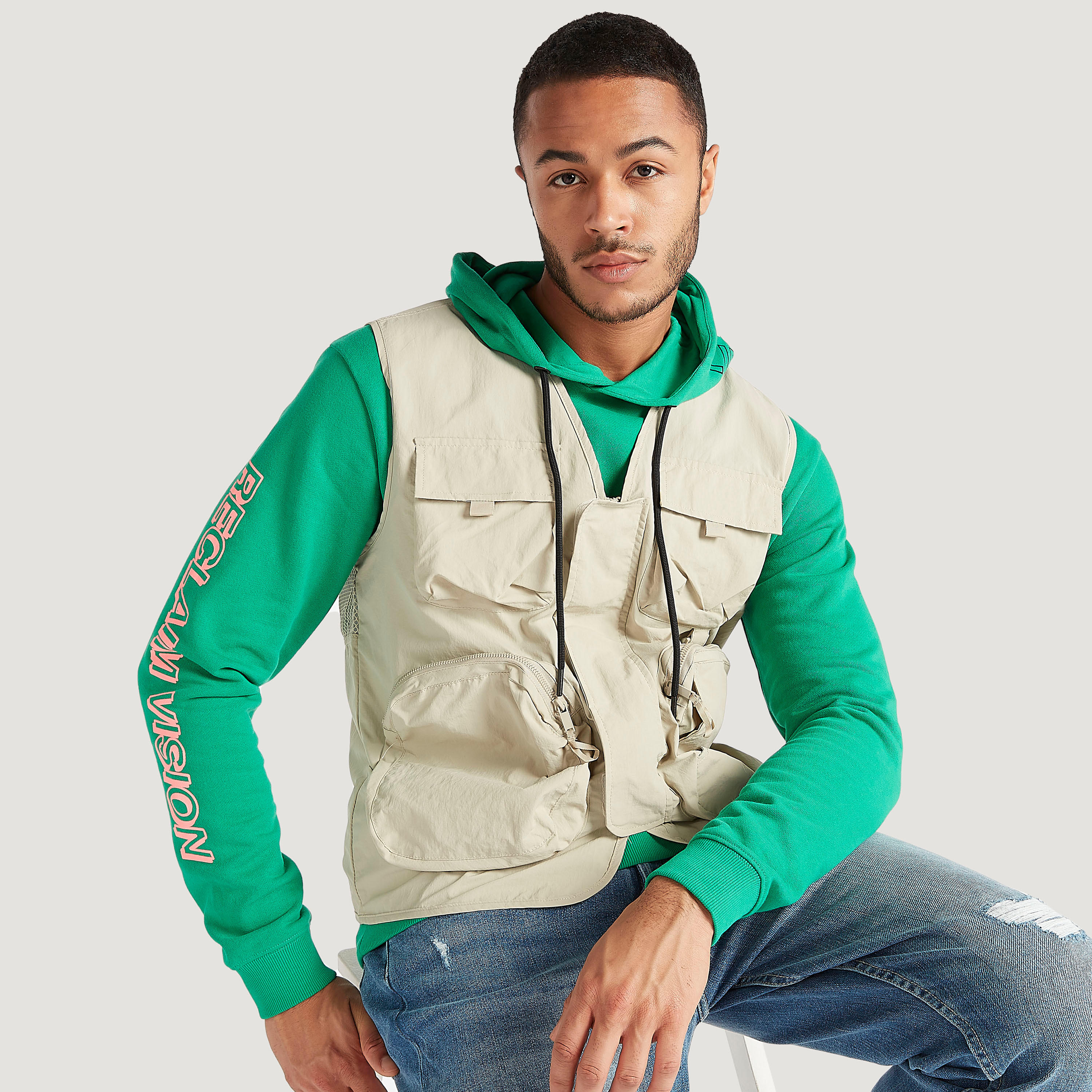 Solid Zip Through Gilet with Pockets and Mesh Panel-men-clothing-jacketsandblazers-jackets-image-6