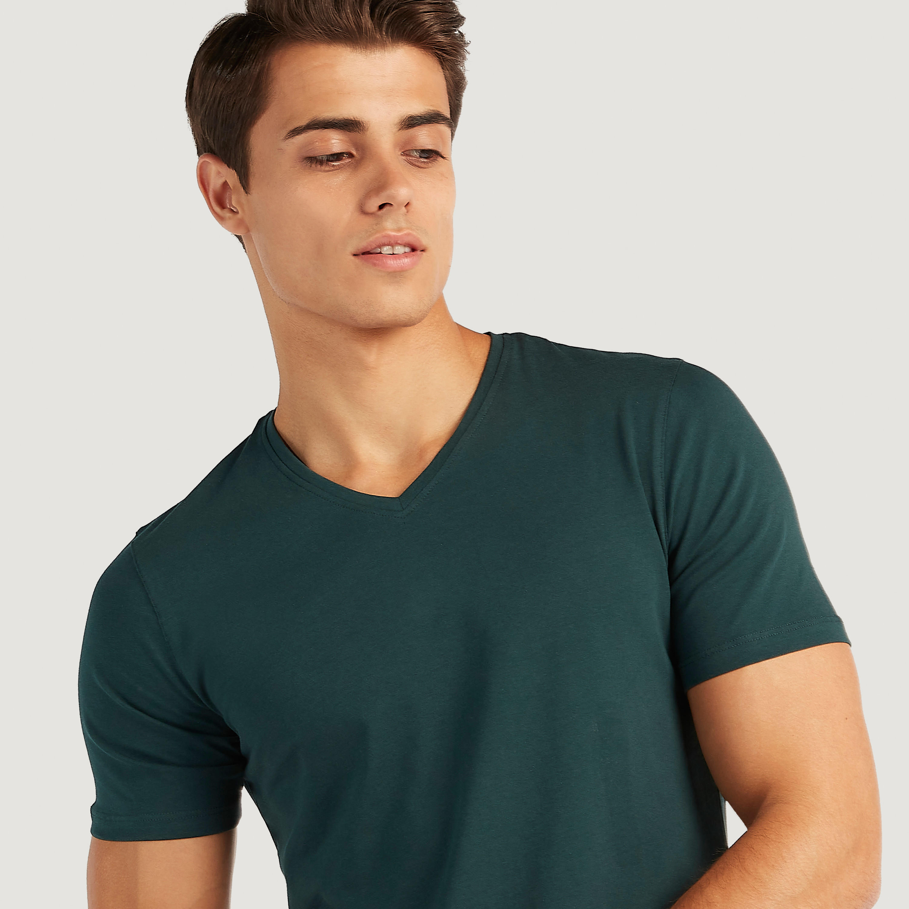 Solid V-neck T-shirt with Short Sleeves-men-clothing-tshirtsandpolos-tshirts-image-3