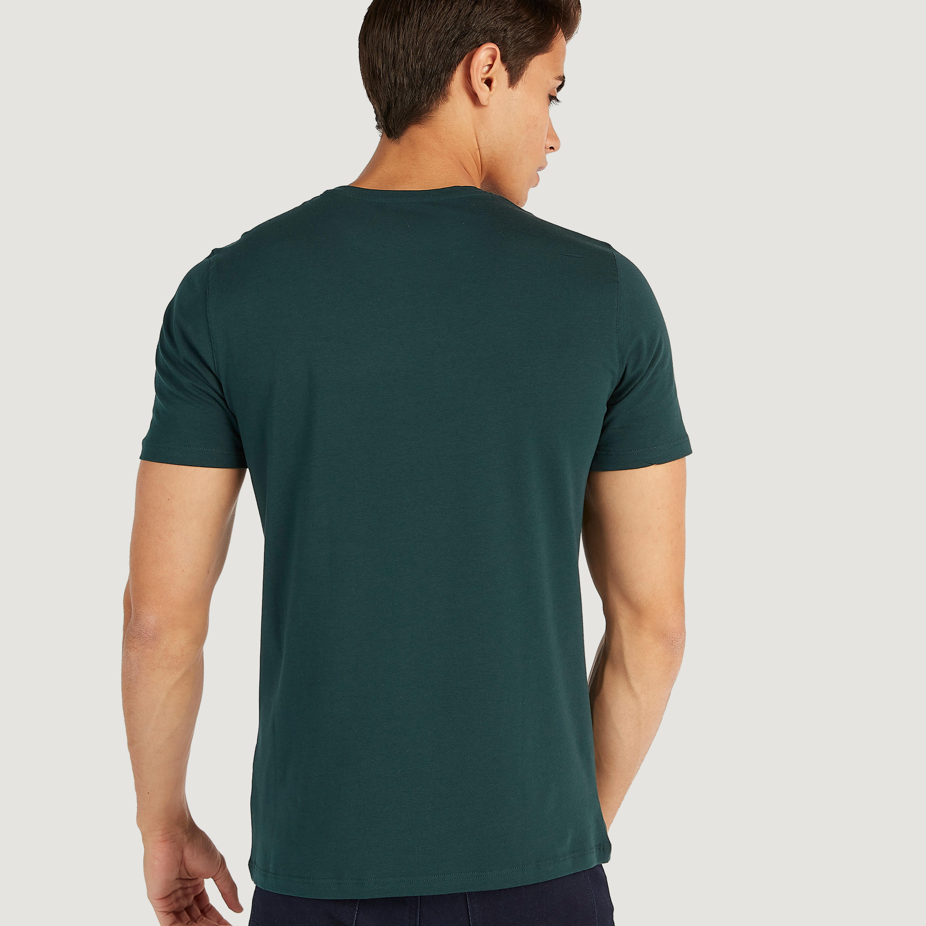 Solid V-neck T-shirt with Short Sleeves-men-clothing-tshirtsandpolos-tshirts-image-4