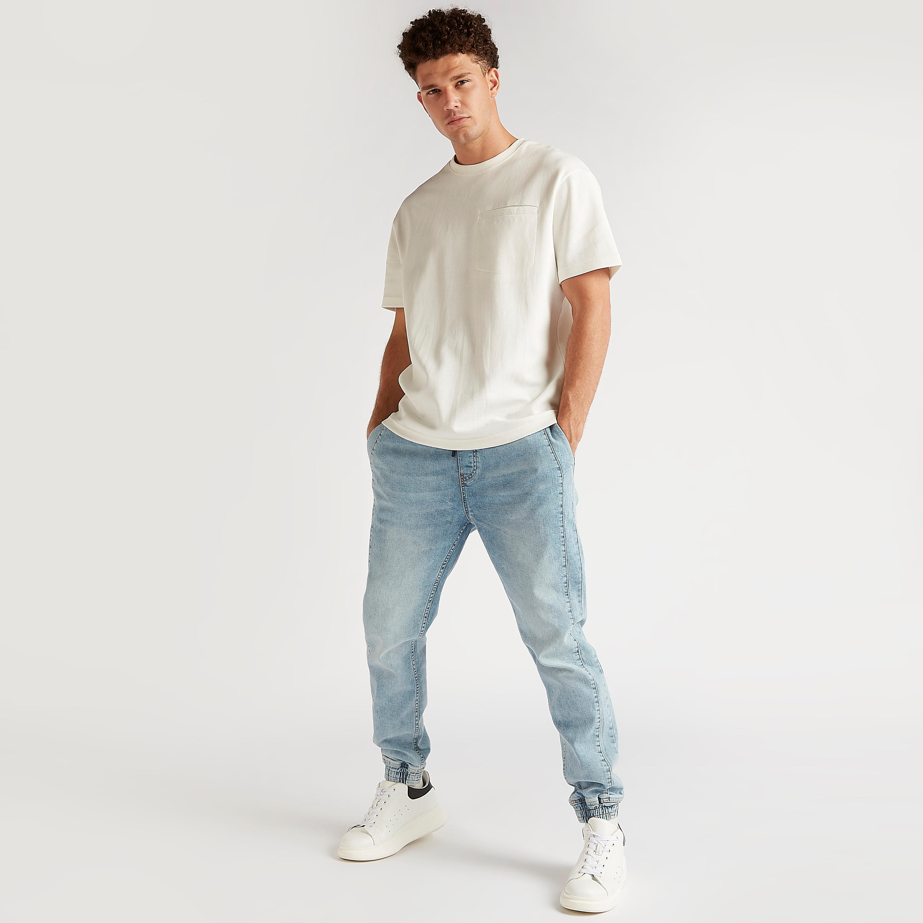 Solid Denim Joggers with Drawstring Closure and Pockets-men-clothing-bottoms-joggers-image-2