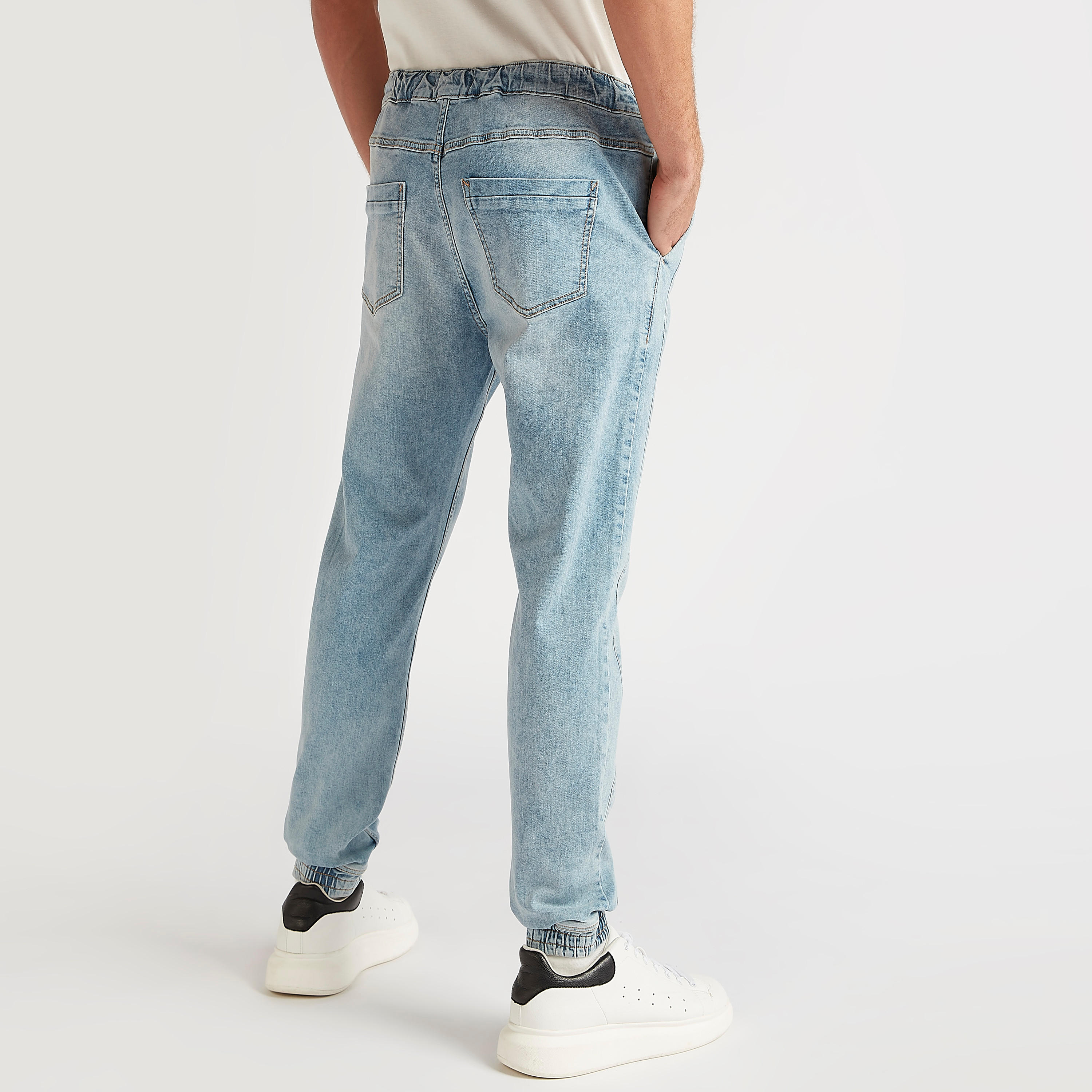 Solid Denim Joggers with Drawstring Closure and Pockets-men-clothing-bottoms-joggers-image-4