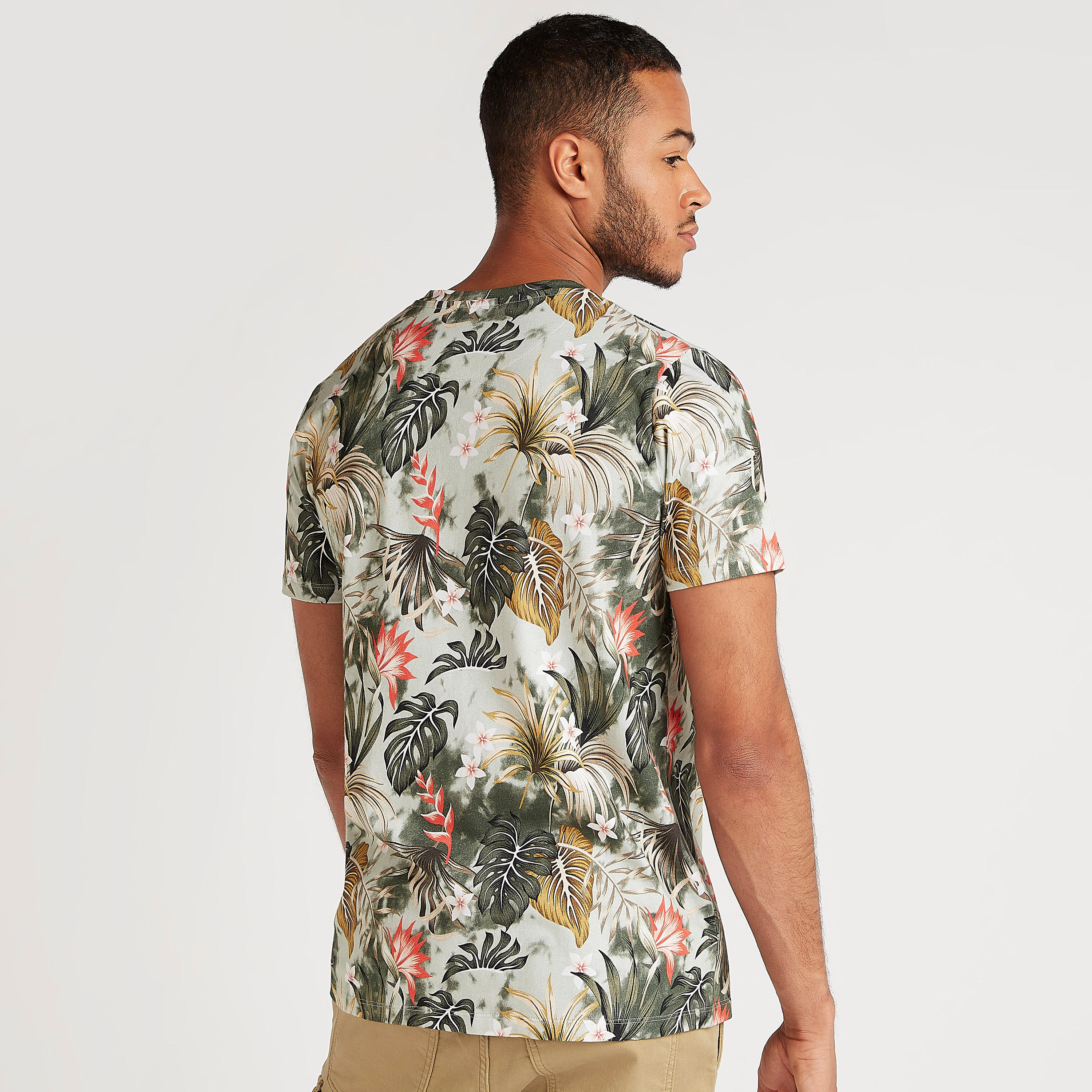 Tropical Print Crew Neck T-shirt with Short Sleeves-men-clothing-tshirtsandpolos-tshirts-image-4