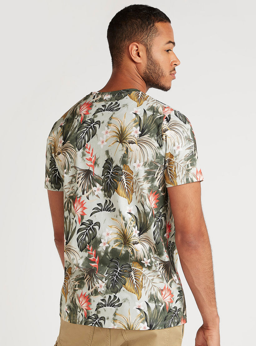 Tropical Print Crew Neck T-shirt with Short Sleeves-men-clothing-tshirtsandpolos-tshirts-image-4