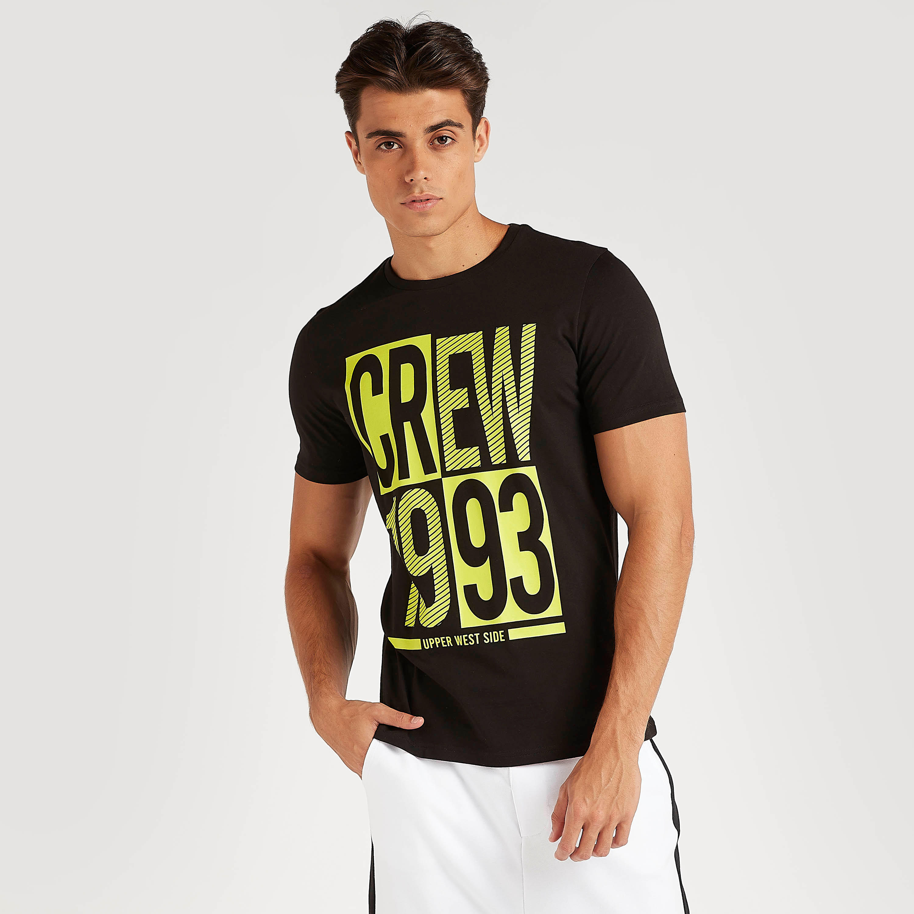 Typographic Print T-shirt with Short Sleeves and Crew Neck-men-clothing-tshirtsandpolos-tshirts-image-1