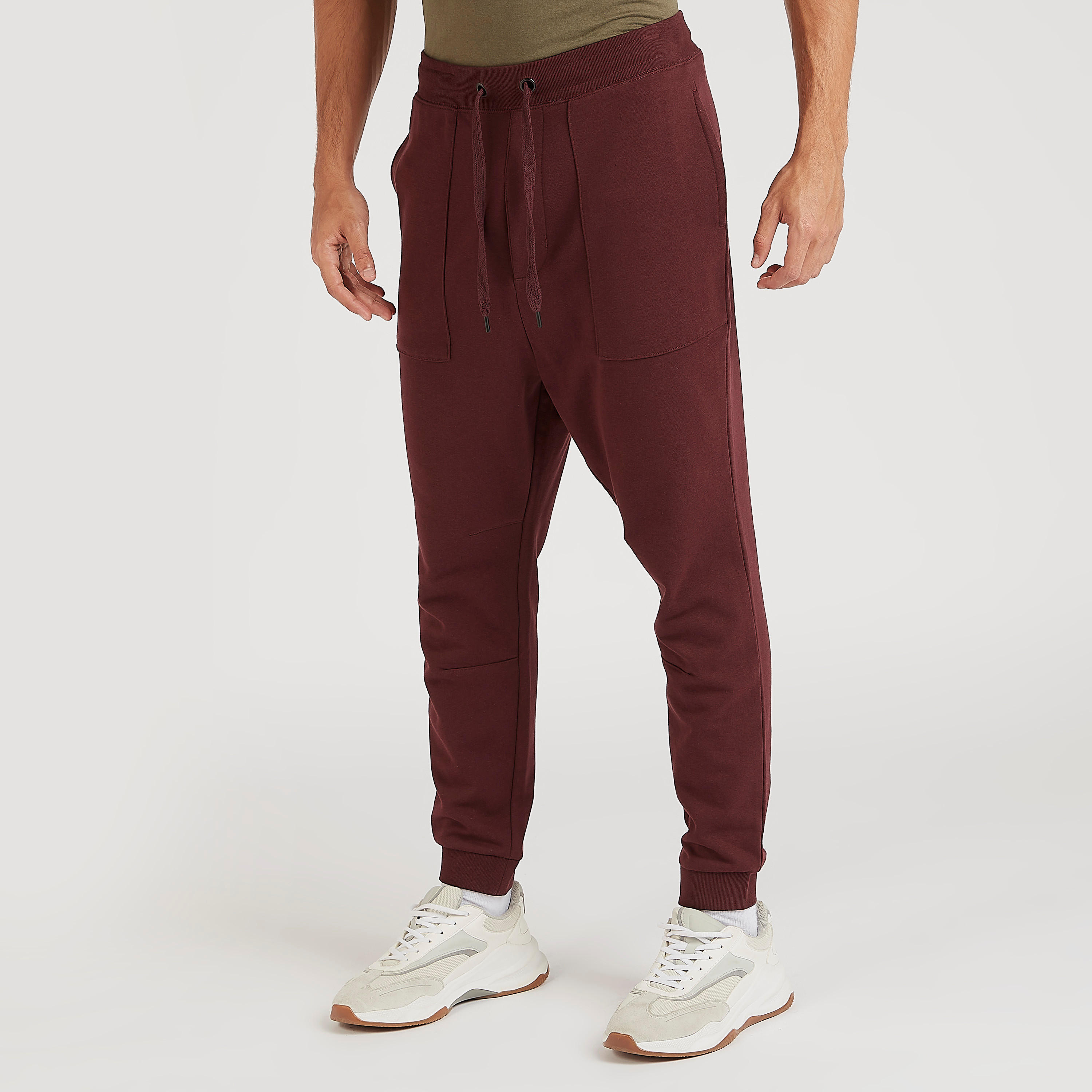 بنطلون رياضي سادة برباط إغلاق وجيوب-men-clothing-bottoms-joggers-image-5