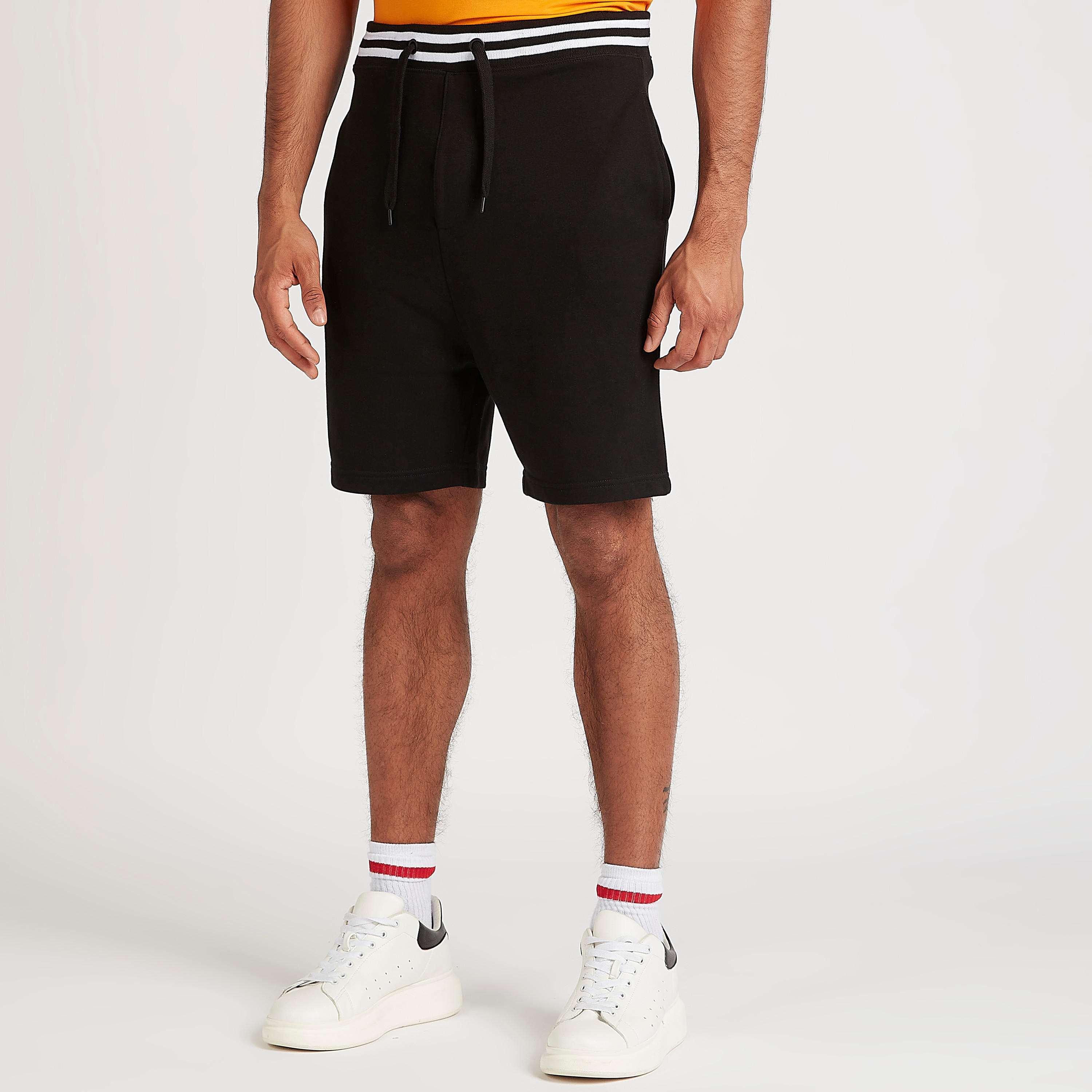 Solid Shorts with Pockets and Drawstring Closure-men-clothing-bottoms-shorts-image-1