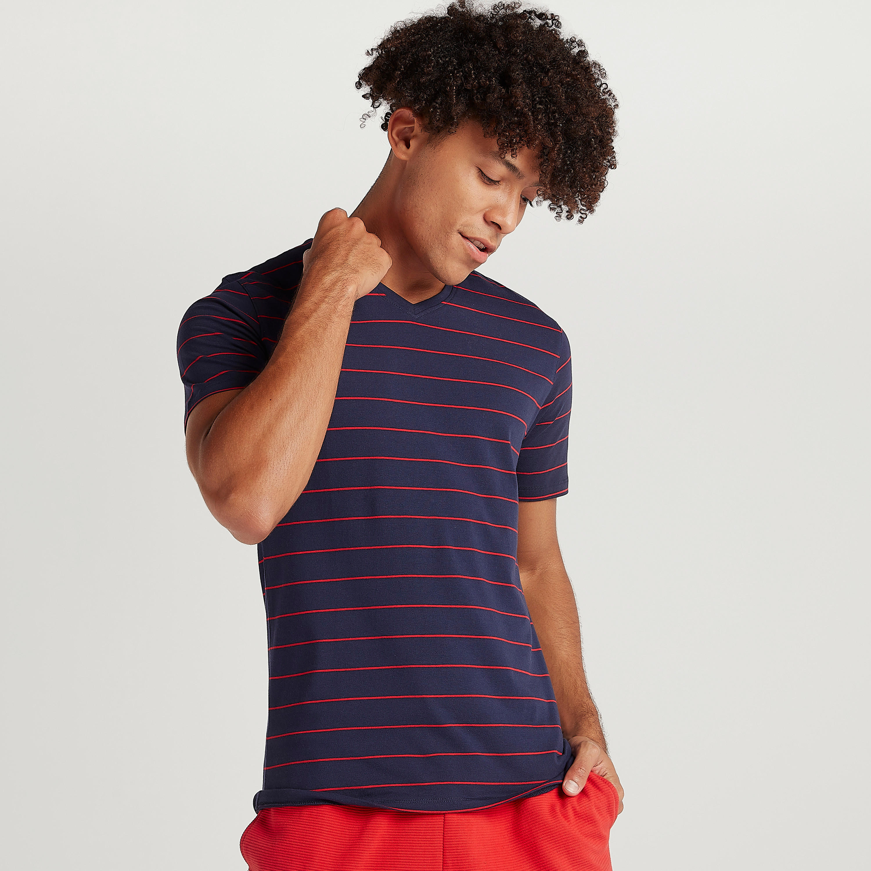 Striped T-shirt with V-neck and Short Sleeves-men-clothing-tshirtsandpolos-tshirts-image-1