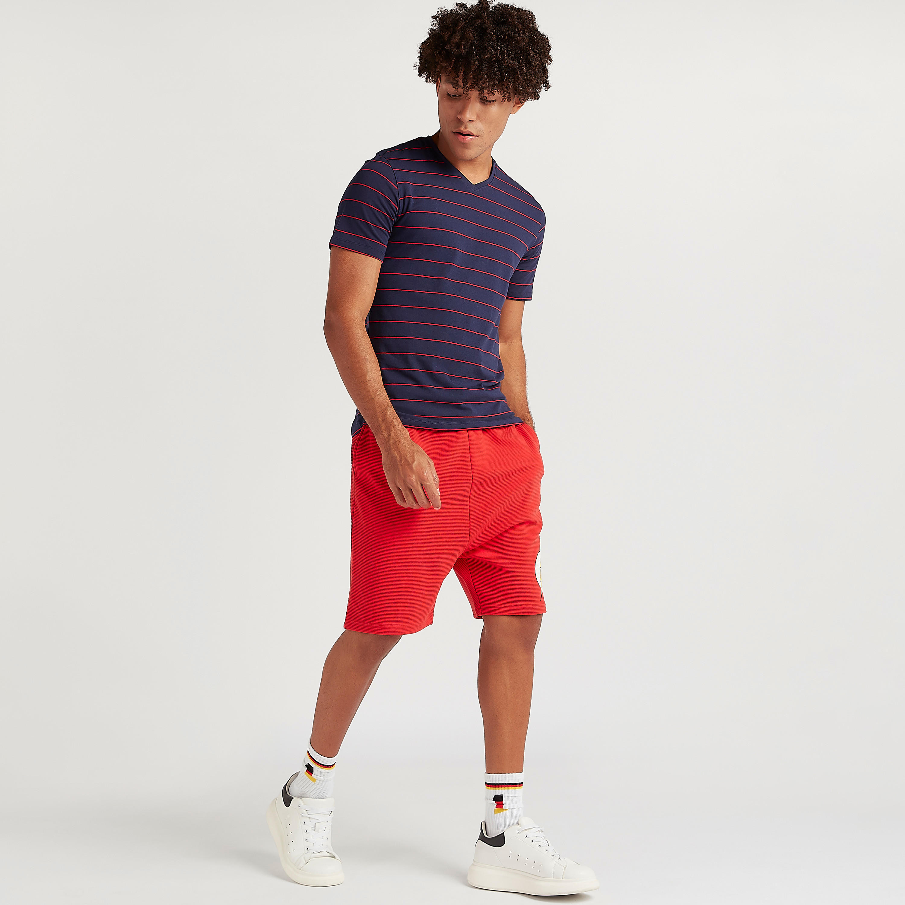 Striped T-shirt with V-neck and Short Sleeves-men-clothing-tshirtsandpolos-tshirts-image-2