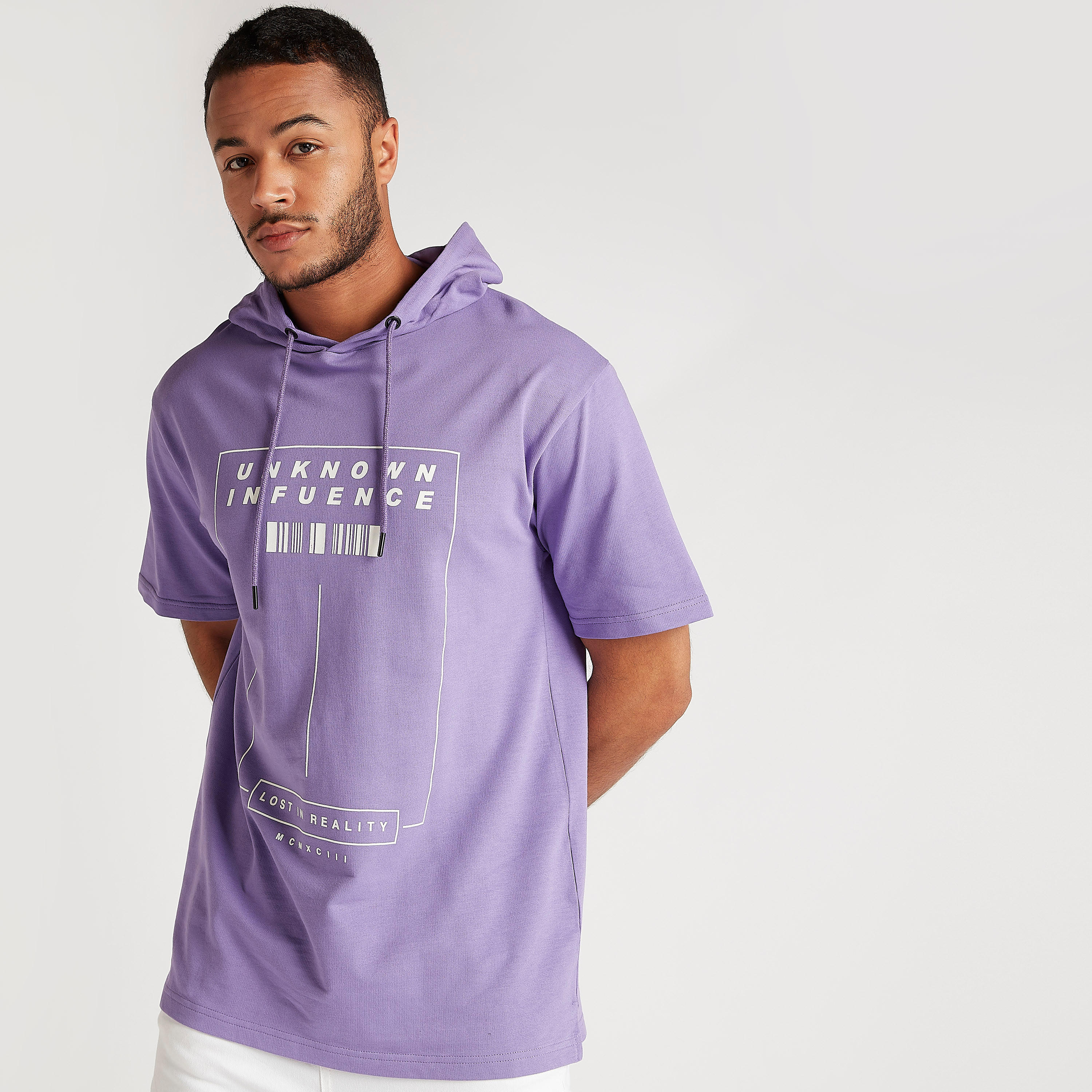Printed T-shirt with Short Sleeves and Hooded Neck-men-clothing-tshirtsandpolos-tshirts-image-1