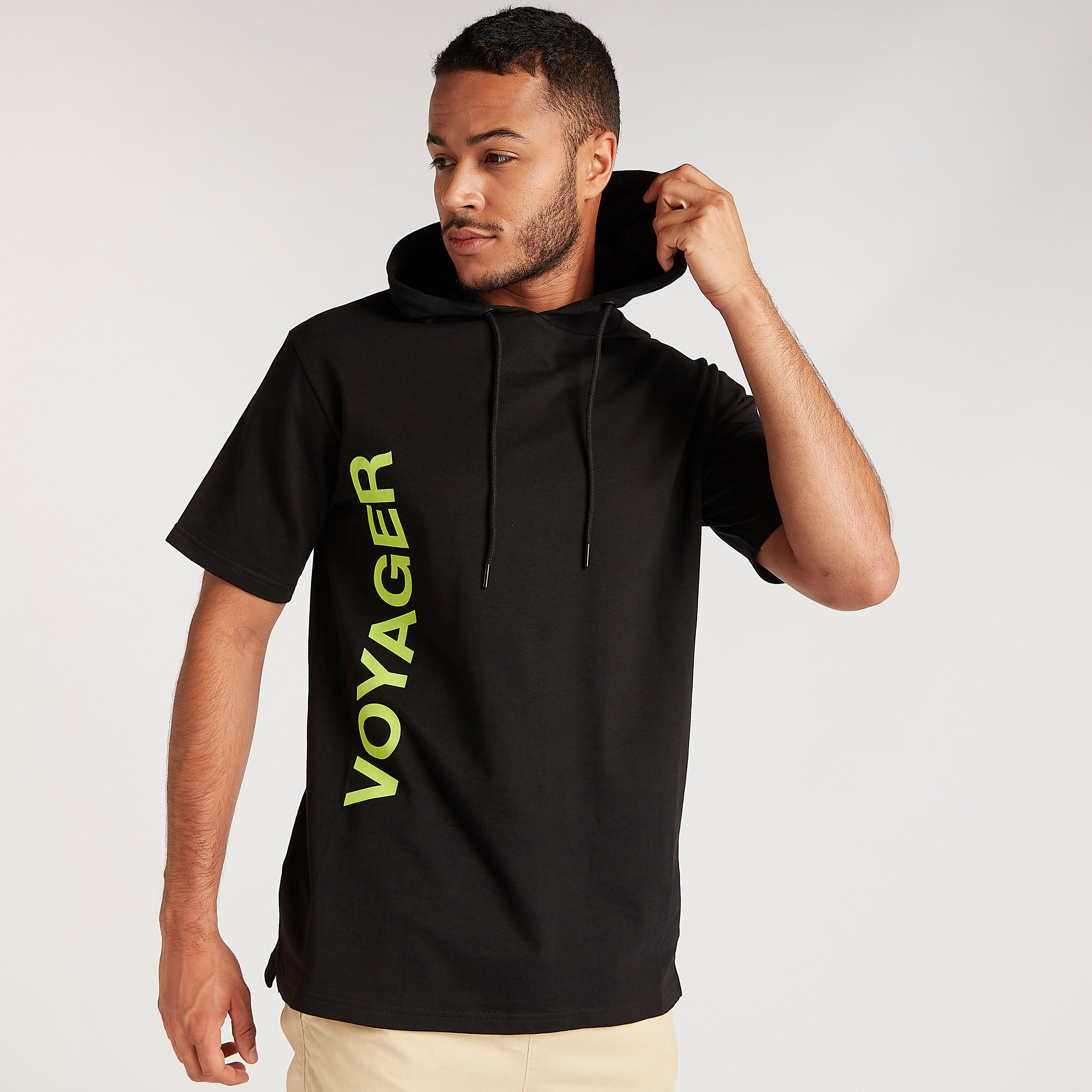 Printed T-shirt with Hood and Short Sleeves-men-clothing-tshirtsandpolos-tshirts-image-1