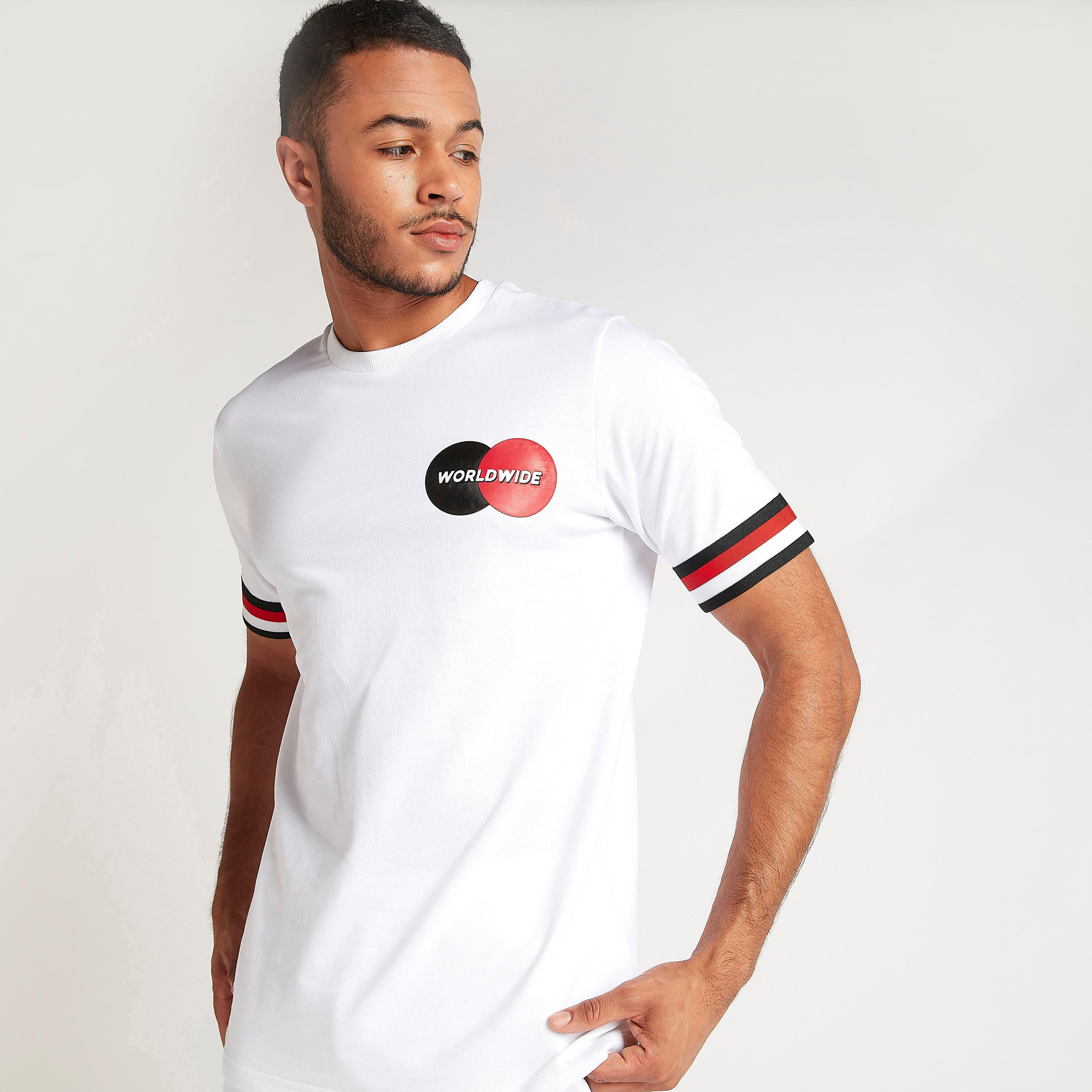 Printed Crew Neck T-shirt with Tape Detailed Sleeves-men-clothing-tshirtsandpolos-tshirts-image-1