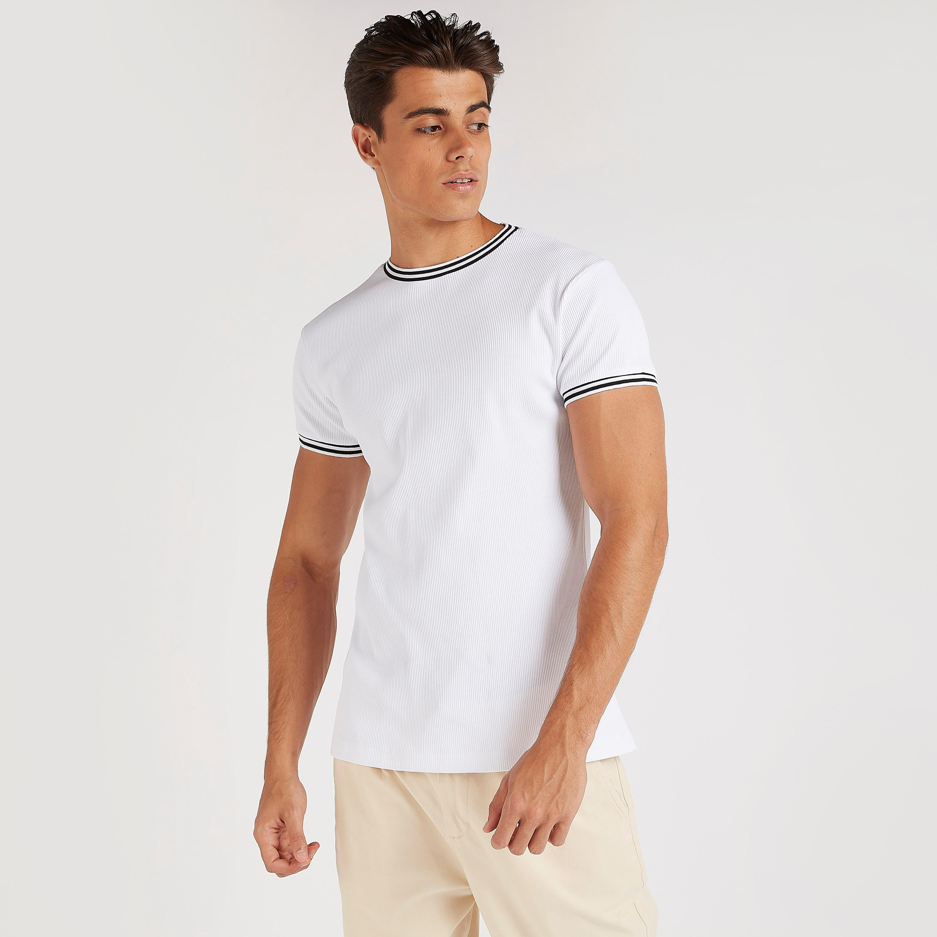 Ribbed Crew Neck T-shirt with Tipping Detail-men-clothing-tshirtsandpolos-tshirts-image-1