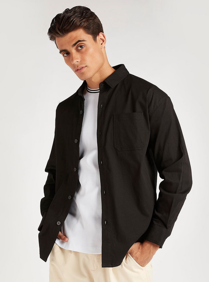 Typographic Print Shirt with Long Sleeves and Patch Pocket-men-clothing-shirts-image-1