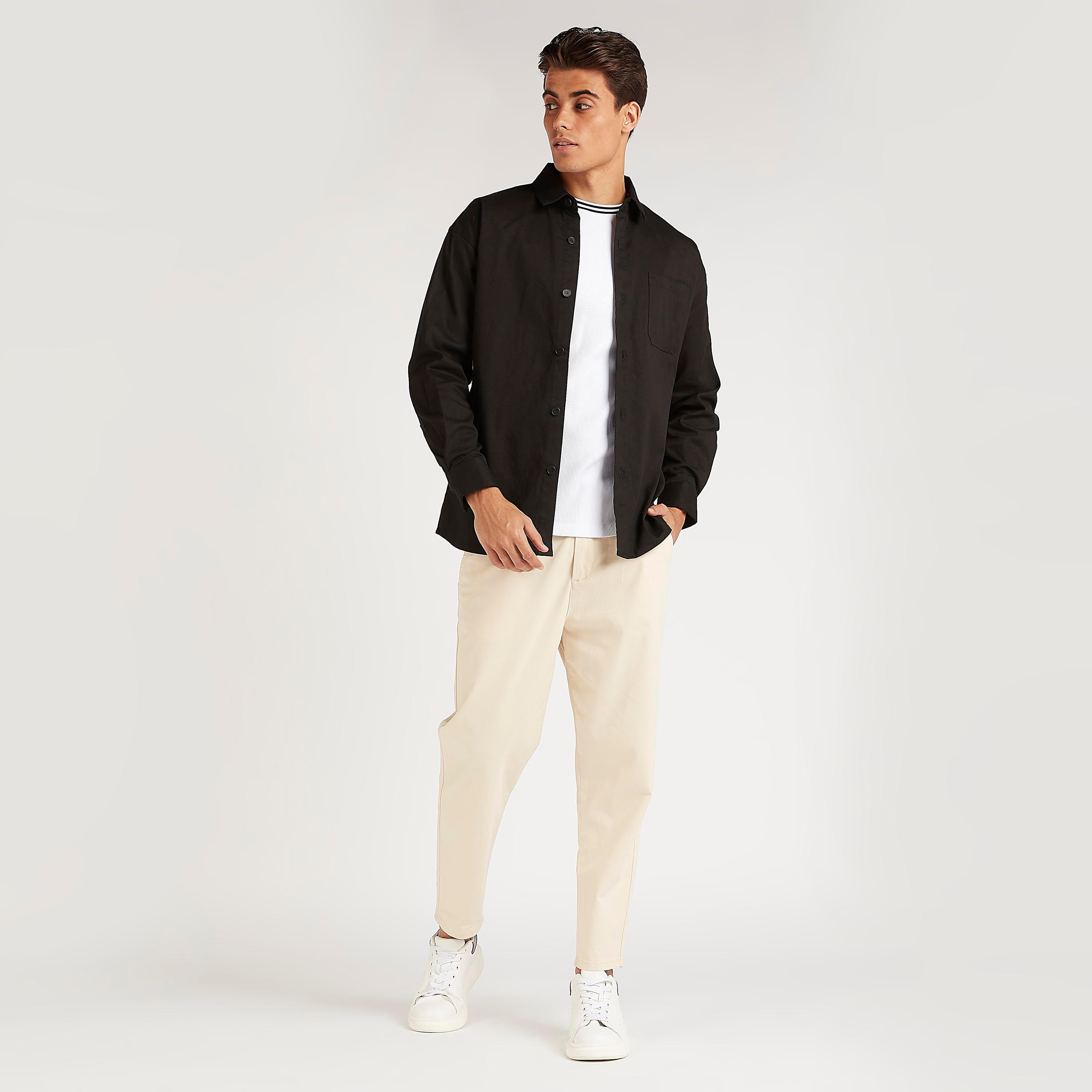 Typographic Print Shirt with Long Sleeves and Patch Pocket-men-clothing-shirts-image-2