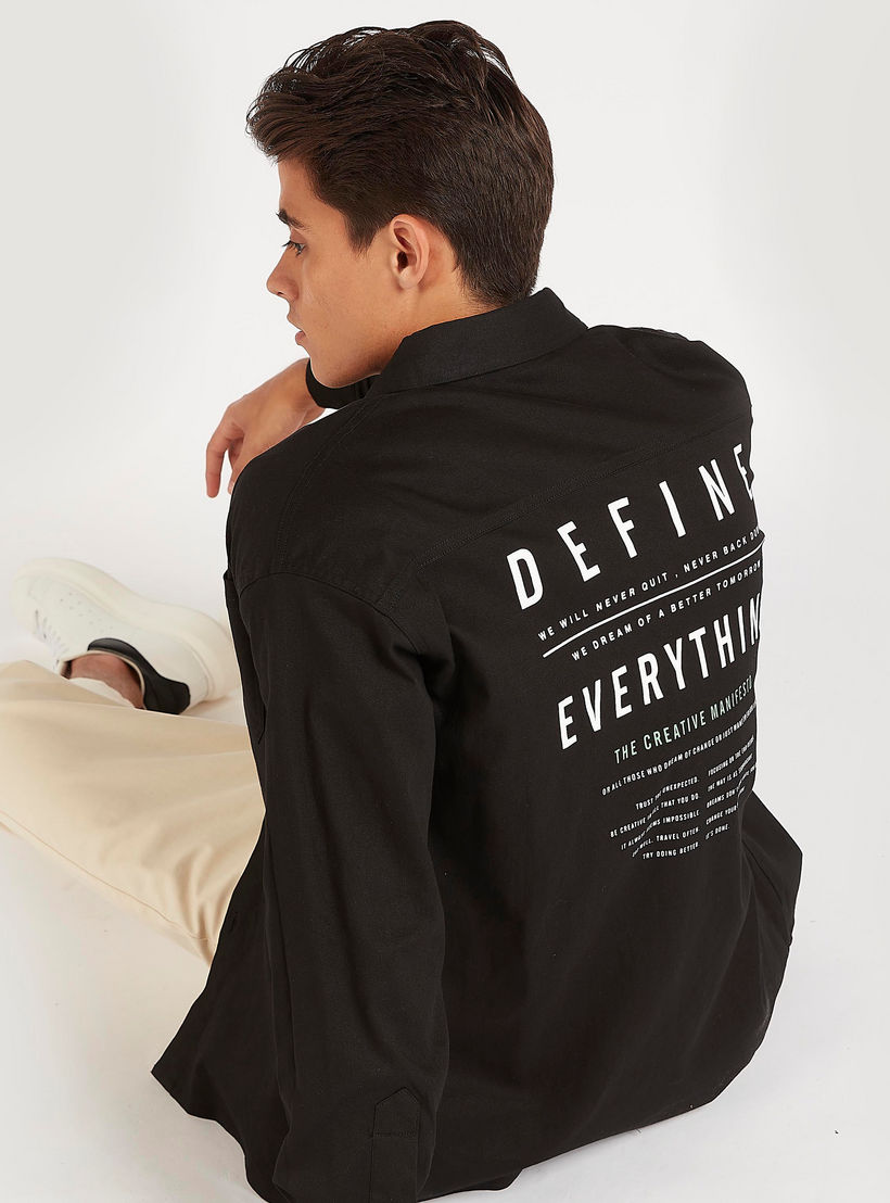 Typographic Print Shirt with Long Sleeves and Patch Pocket-men-clothing-shirts-image-4
