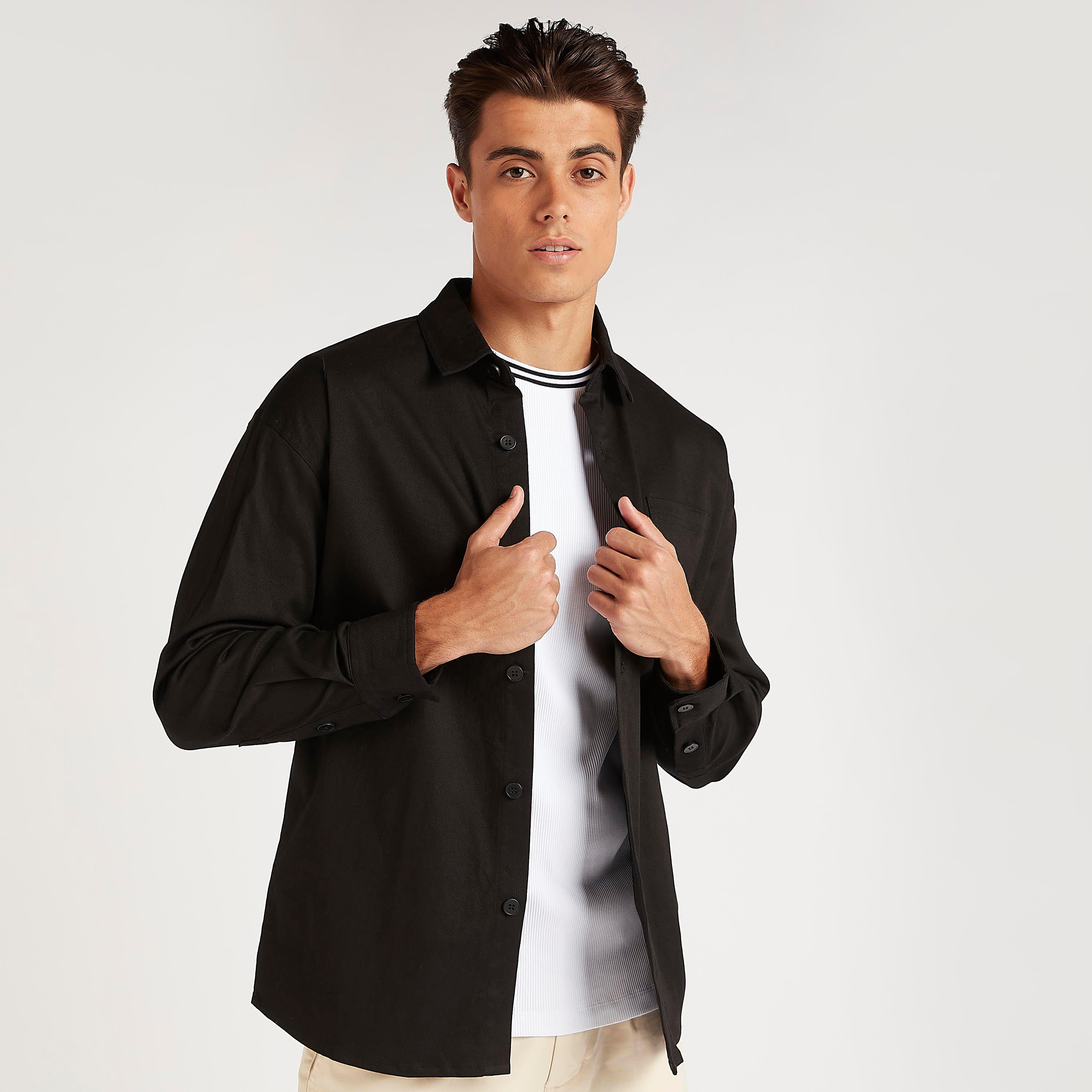 Typographic Print Shirt with Long Sleeves and Patch Pocket-men-clothing-shirts-image-5