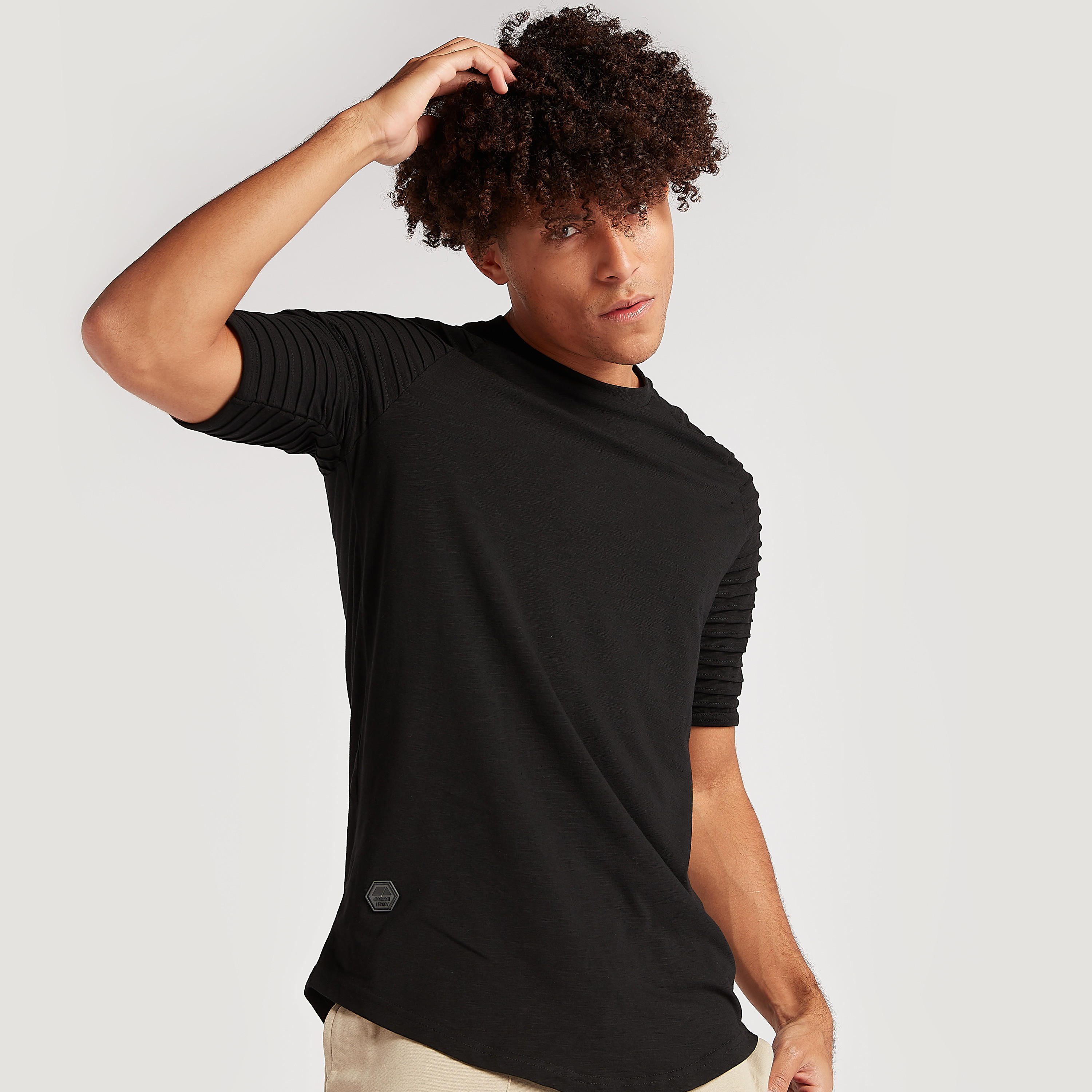 Crew Neck T-shirt with Short Textured Sleeves-men-clothing-tshirtsandpolos-tshirts-image-1