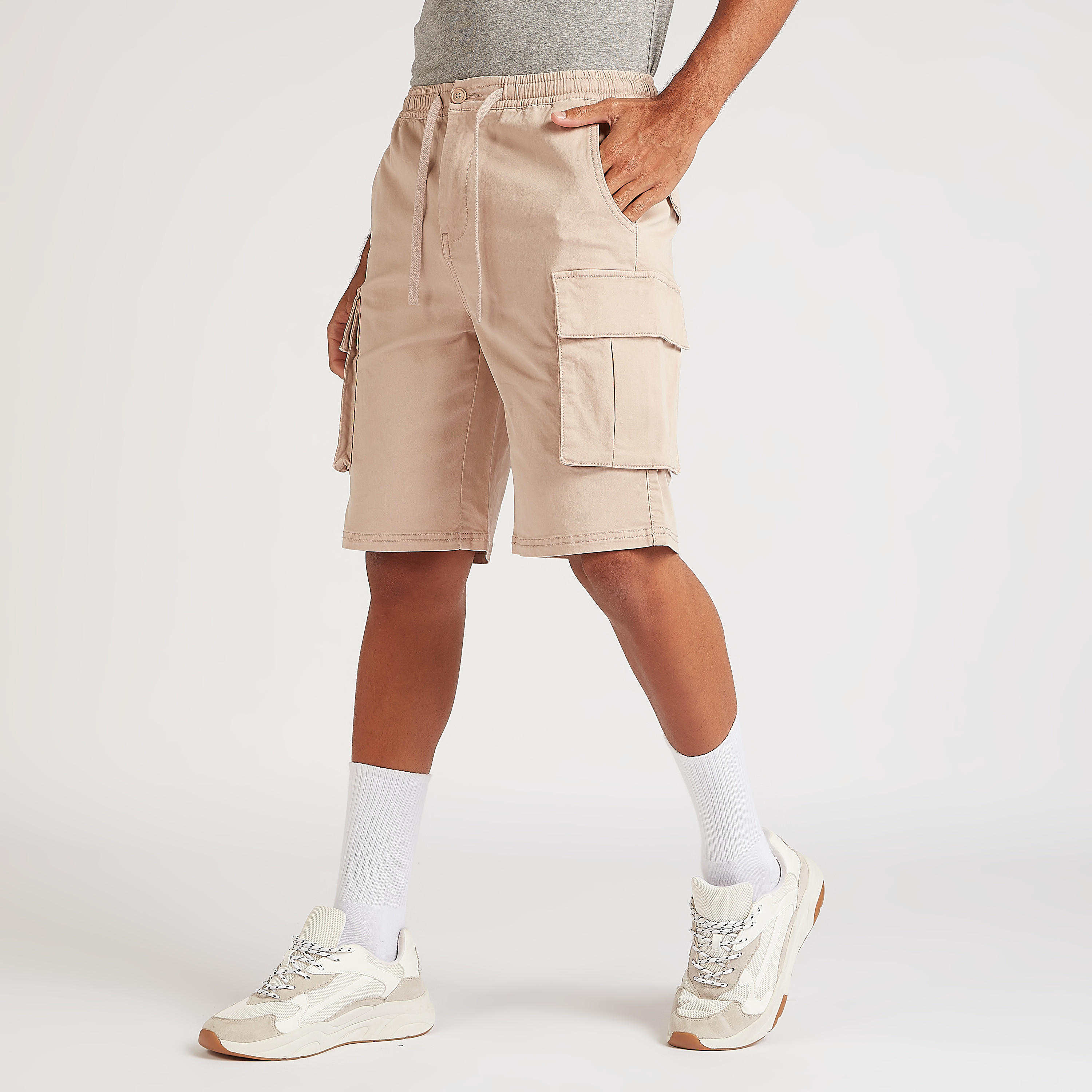 Solid Mid-Rise Shorts with Drawstring Closure and Pockets-men-clothing-bottoms-shorts-image-6
