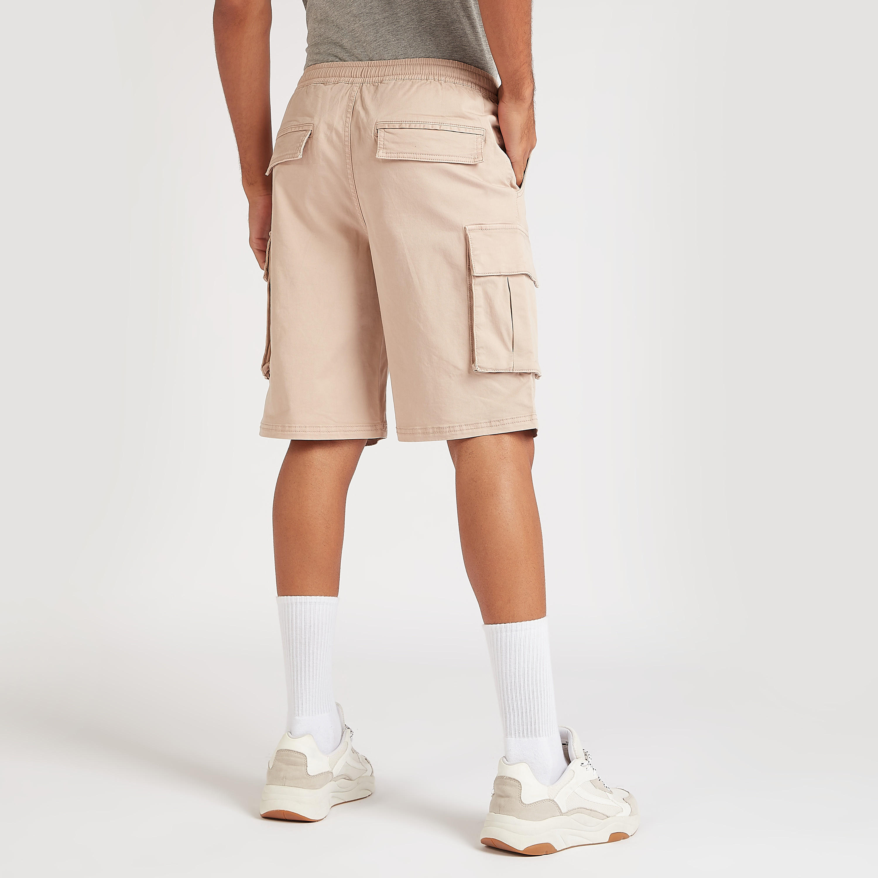 Solid Mid-Rise Shorts with Drawstring Closure and Pockets-men-clothing-bottoms-shorts-image-3